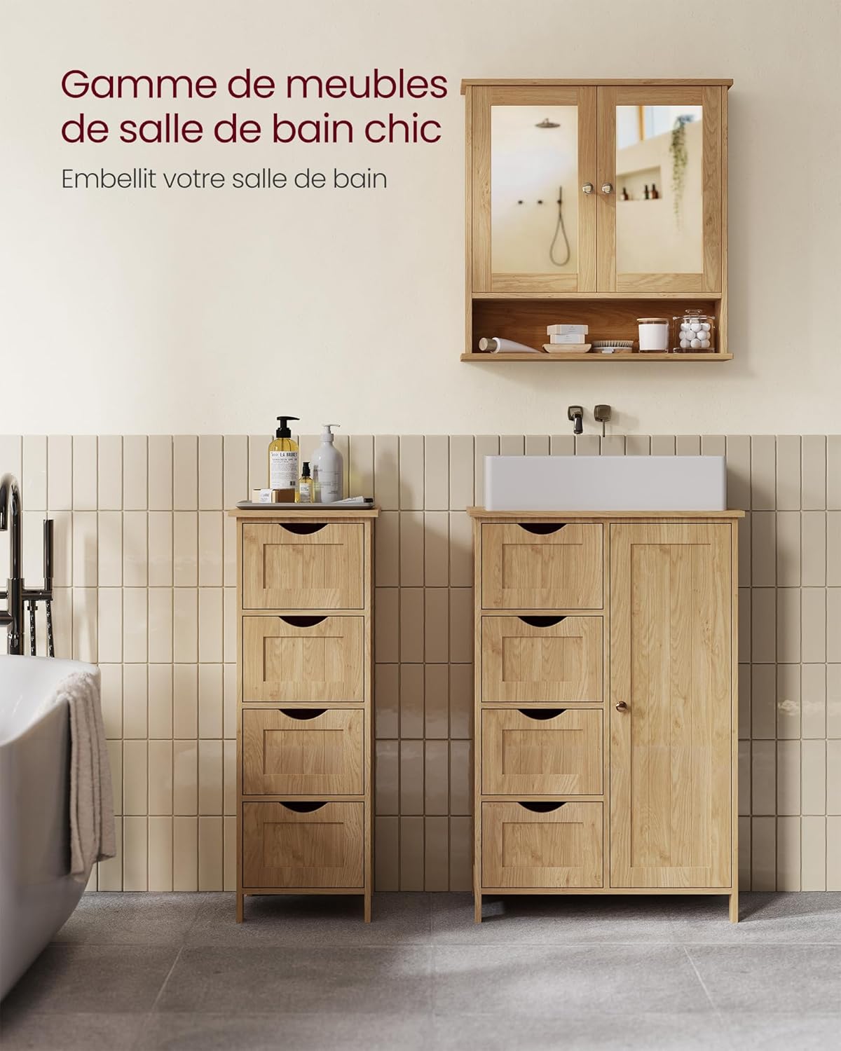 VASAGLE - armoire murale salle de bain - 13x56,5x58,5cm - 2 portes miroir et étagère réglable LHC003Y01