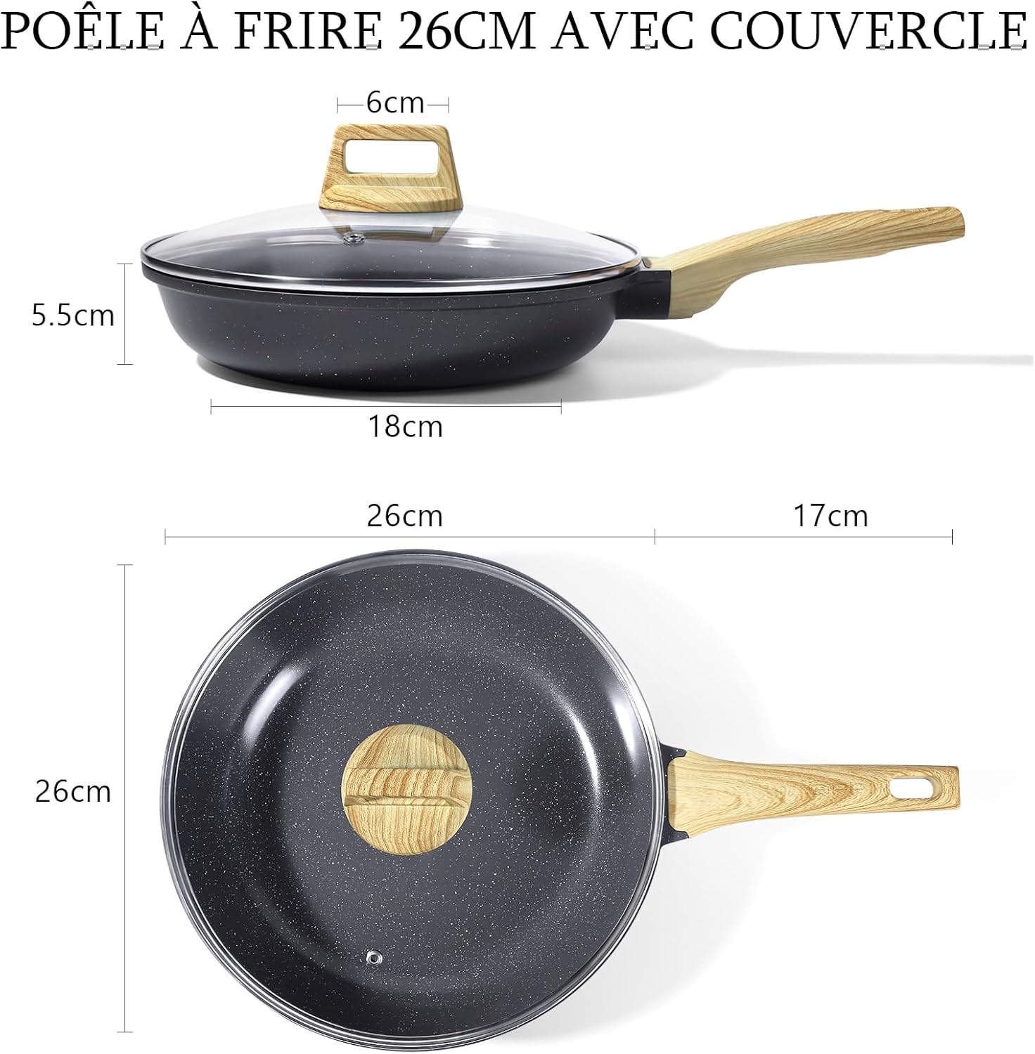 GiPP - poêle à frire granit 26cm - antiadhésive, induction, lave-vaisselle