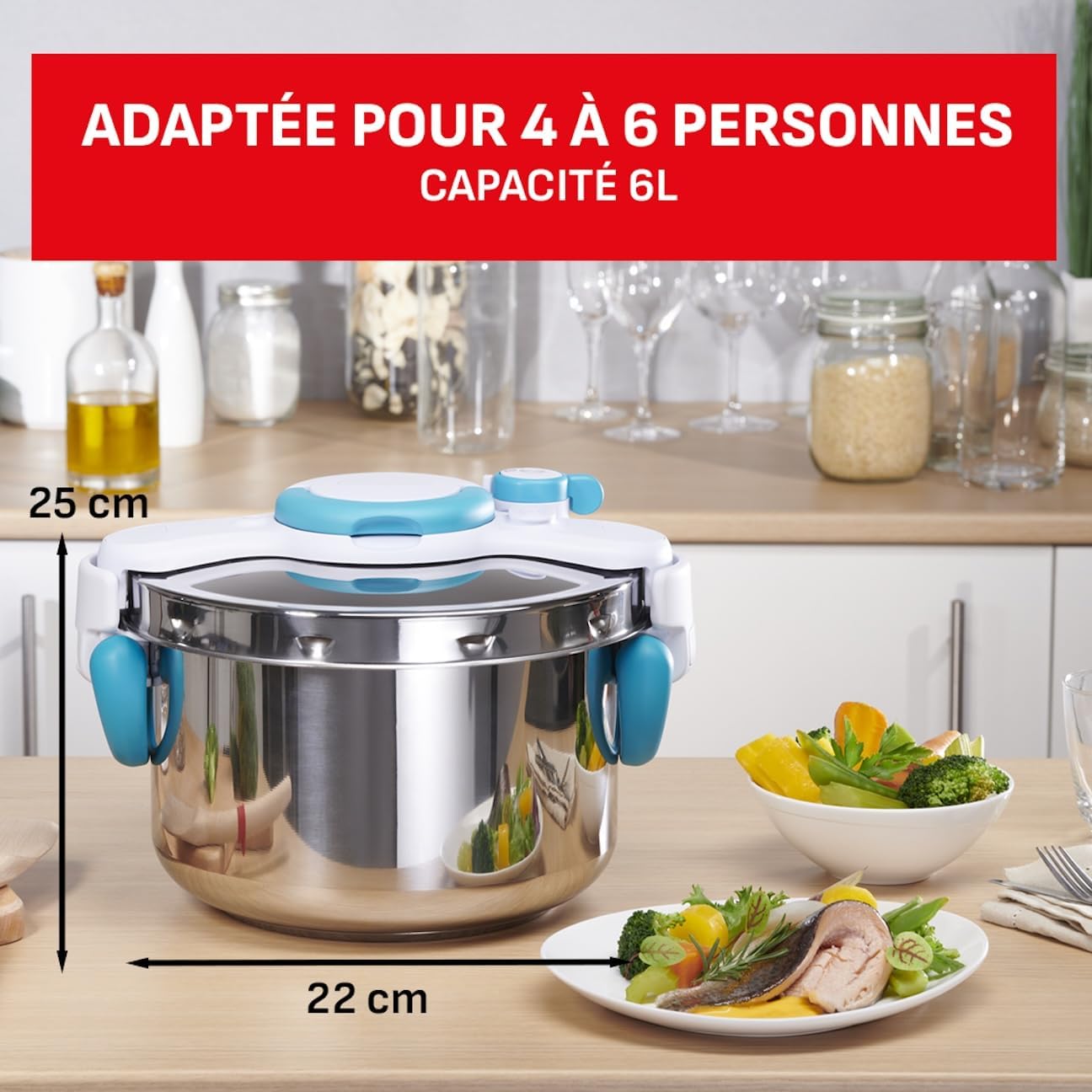 SEB - ClipsoMinut' Easy+ 6L - ouverture facile, induction, inox, bleu - P4900716