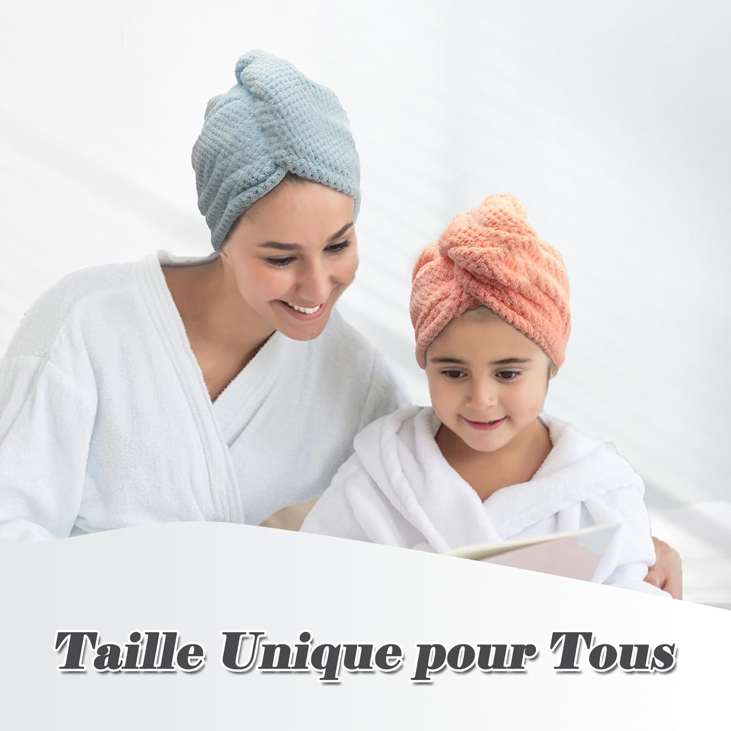 FREATECH – lot de 3 turbans microfibre – serviettes super absorbantes, anti-frisottis, bouton réglable – cheveux femmes/