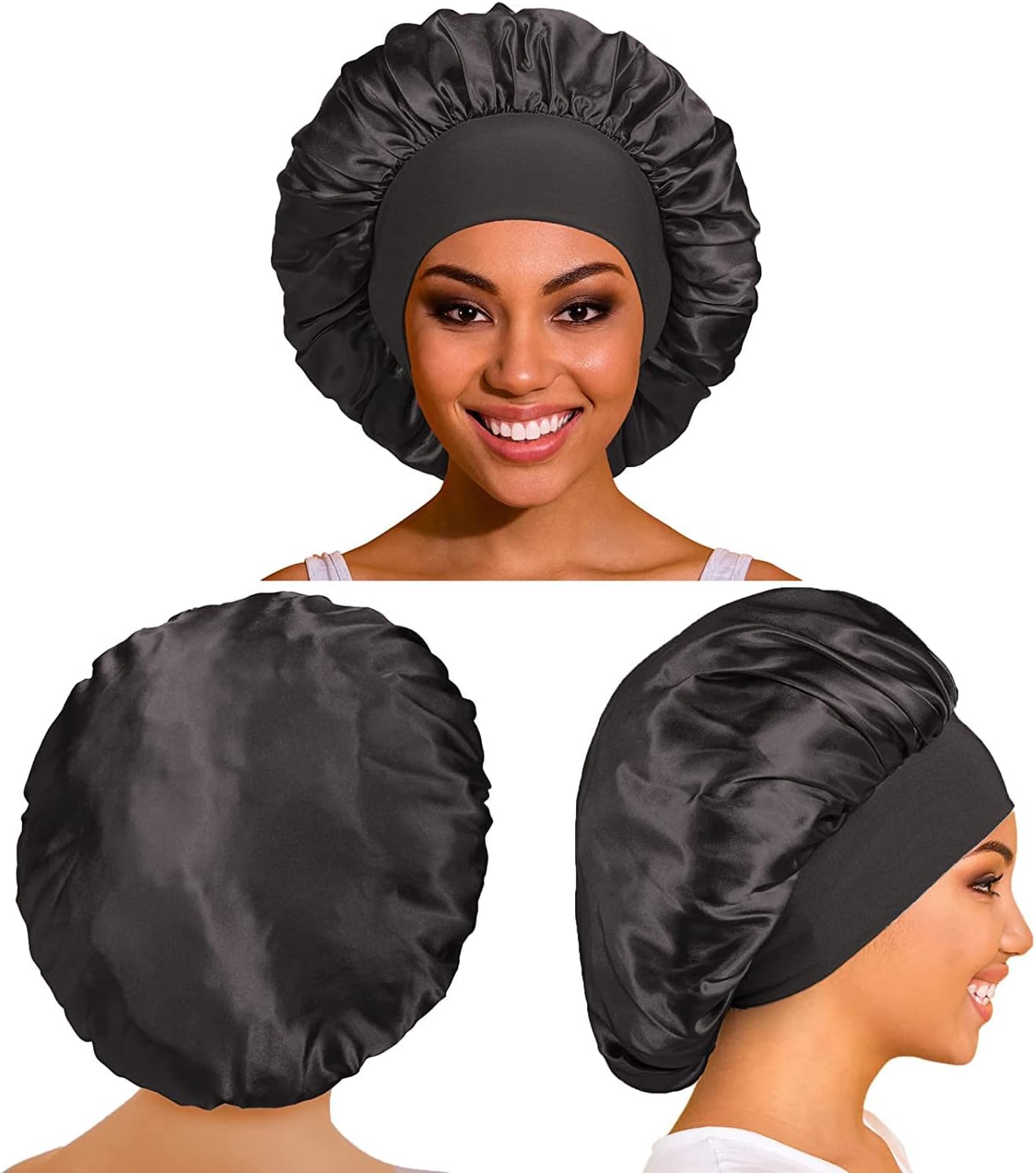 Bonnet satin femme - lot de 2 - taille unique - protection nuit, anti-frisottis