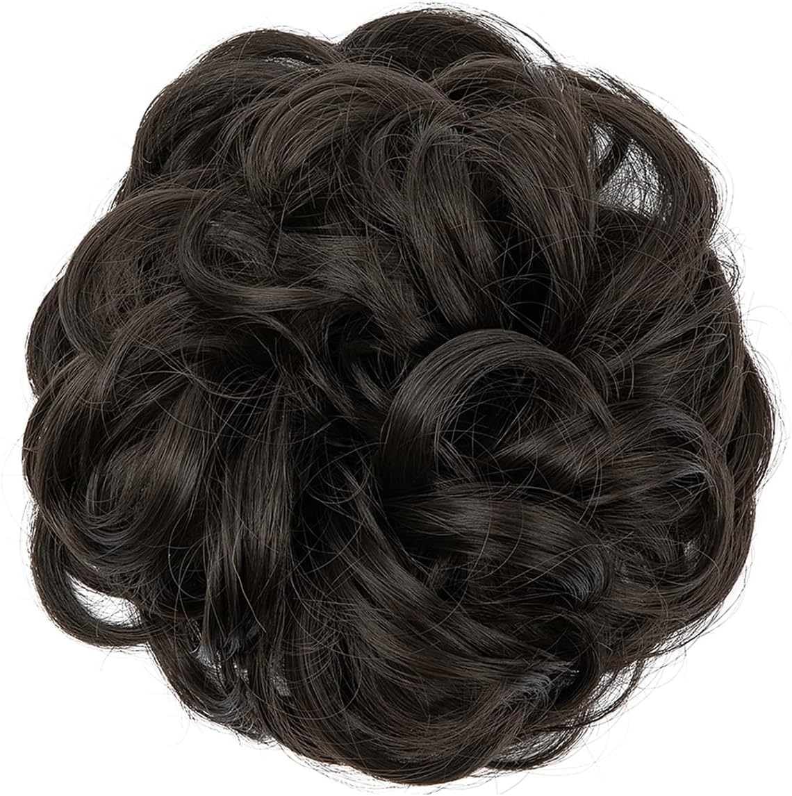 JJstar - Chignon postiche bouclé, élastique, cheveux naturels, noir marron