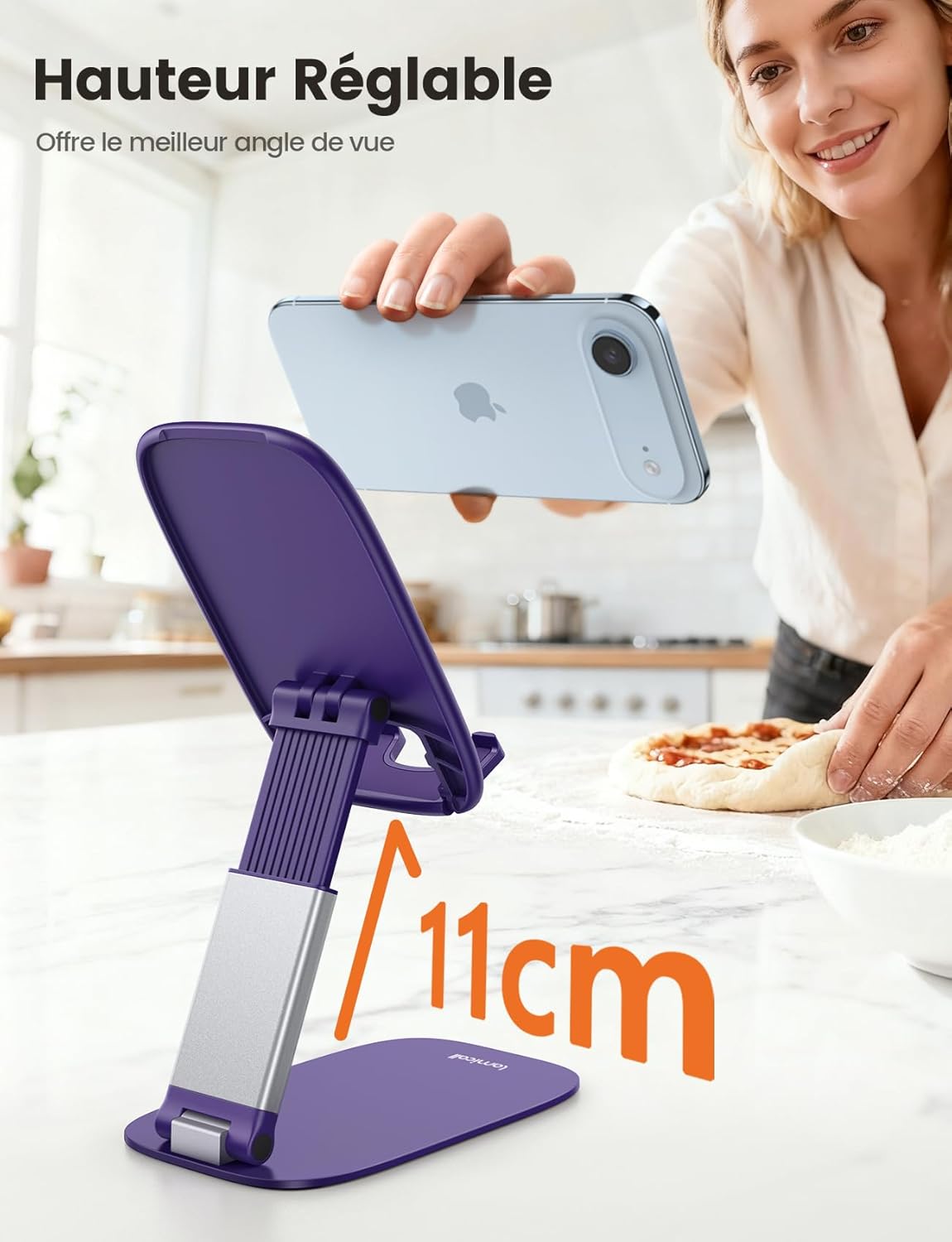 Lamicall - Support Téléphone Pliable - 15mm ultrafin, base métal, hauteur & angle réglables