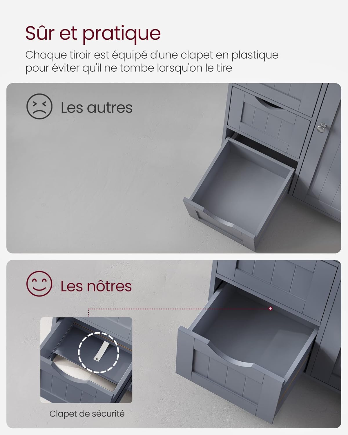 VASAGLE - armoire salle de bain, 30x55x82 cm, 4 tiroirs, porte, LHC41GY