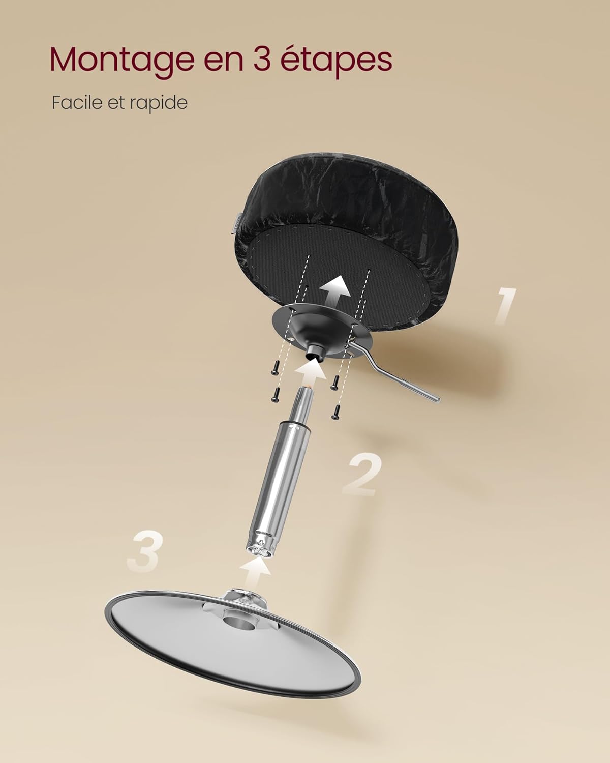 VASAGLE - Tabouret réglable pivotant PU, coussin épais, noir, LJB120B01