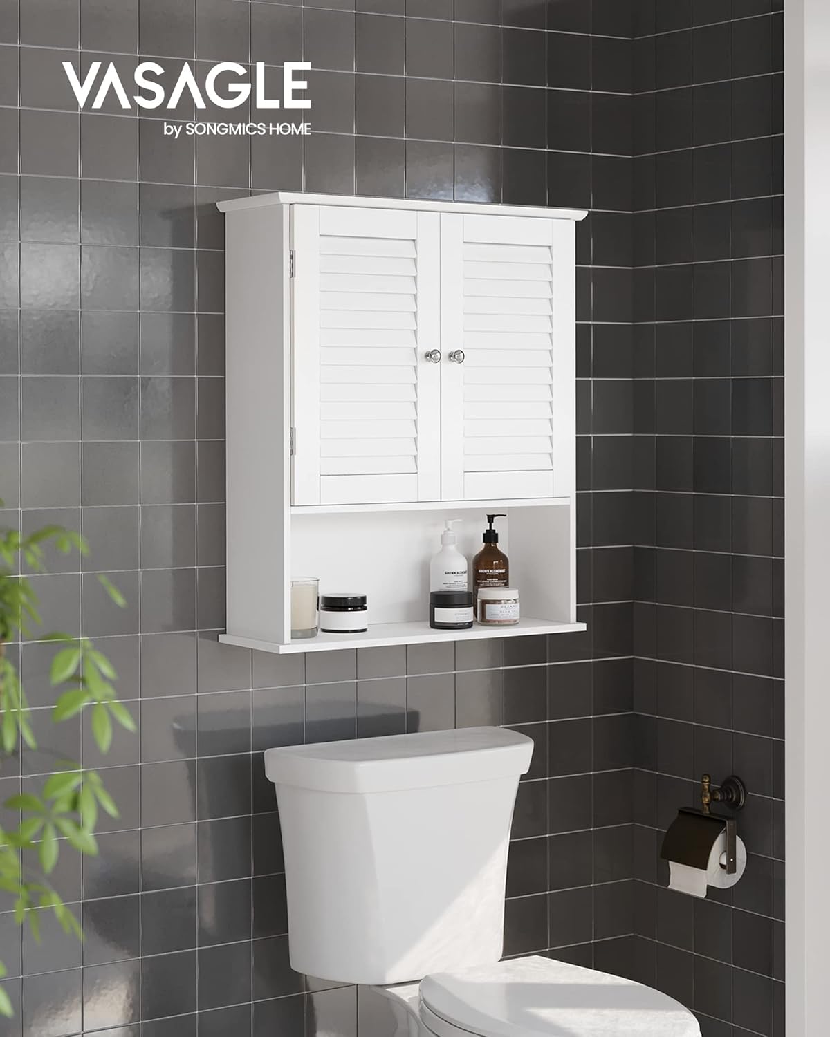 VASAGLE - meuble mural blanc - 20x60x70cm - double porte, étagère réglable BBC27WT