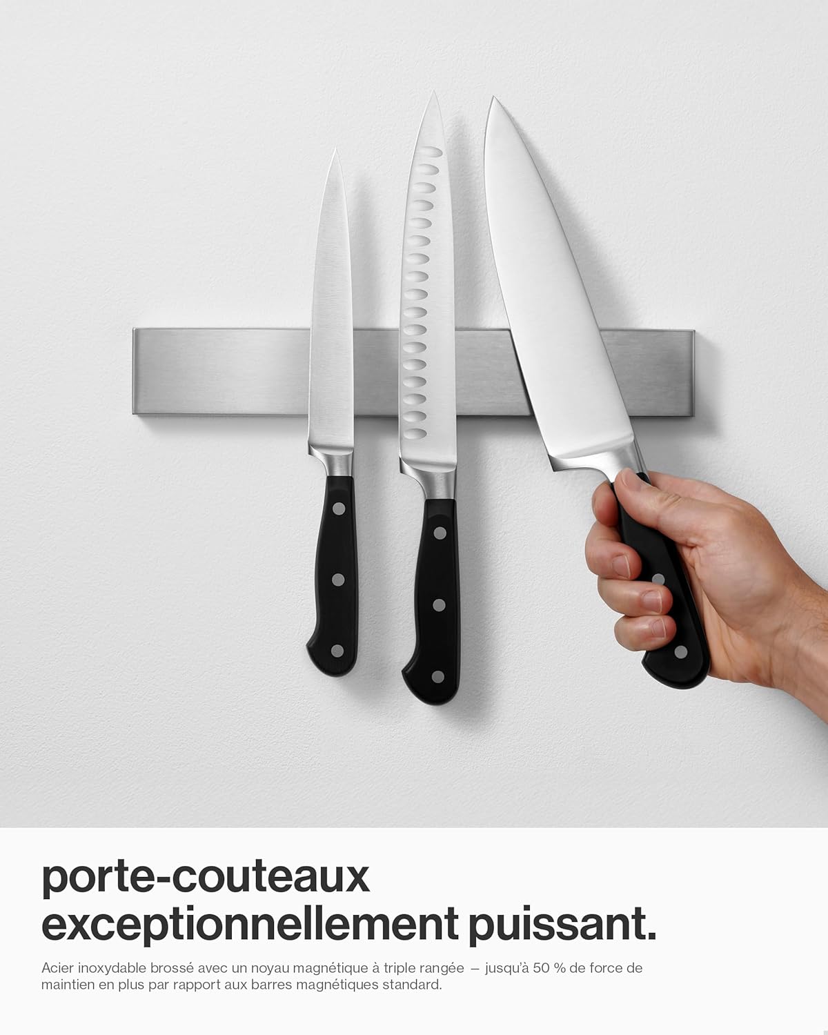 LARHN - Porte-couteaux aimanté extra puissant - 30 cm - inox, fixation murale
