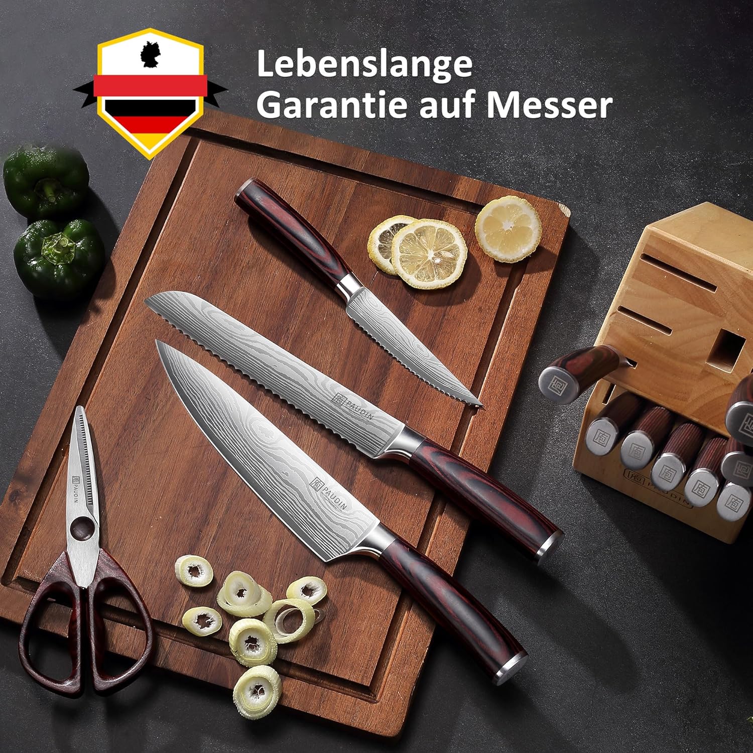 PAUDIN - Set Couteaux Cuisine Série Pro - 14 pcs - Acier Allemand, manche bois