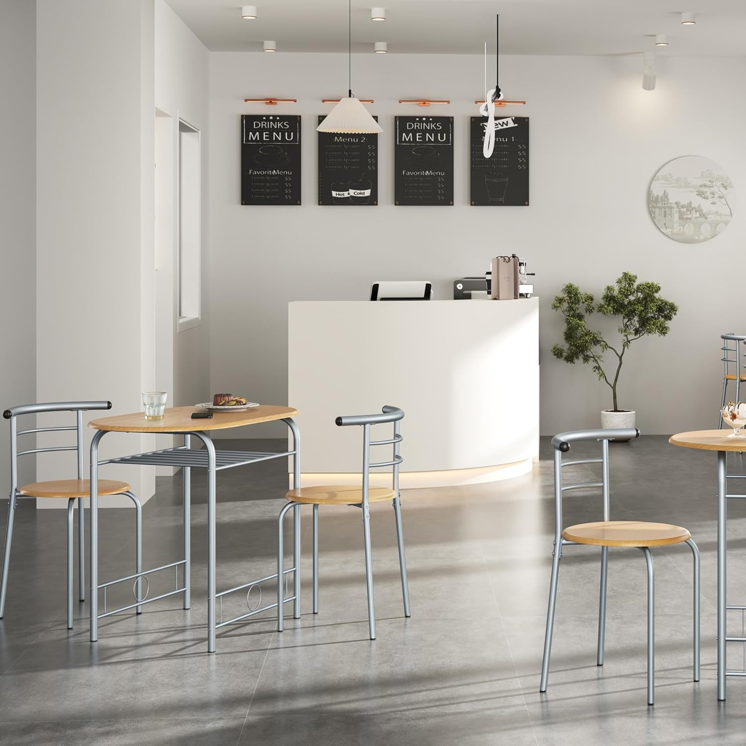 Yaheetech - ensemble table et 2 chaises, bois/argent, compact, porte-bouteilles