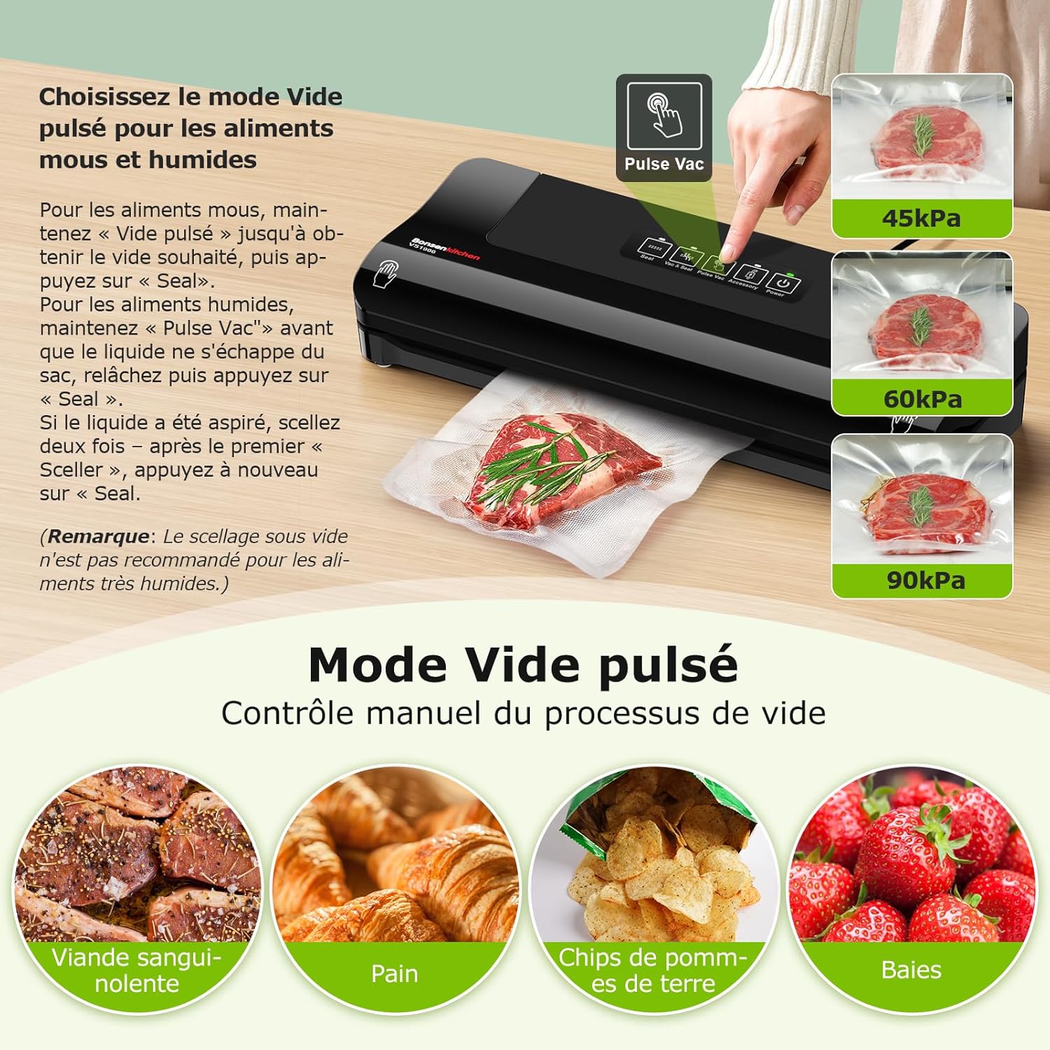 Bonsenkitchen - machine sous vide compacte - multifonction, sacs inclus