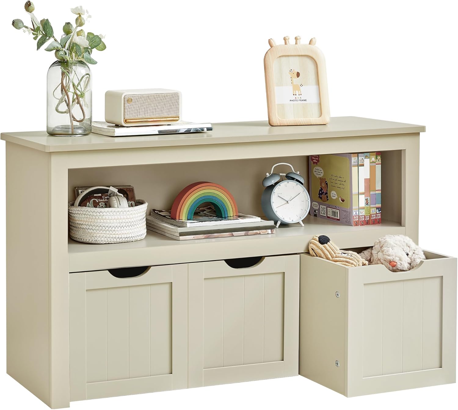VASAGLE - meuble de rangement enfants - 30x102x60 cm - 3 bacs à roulettes, beige sable - LHS380LH01