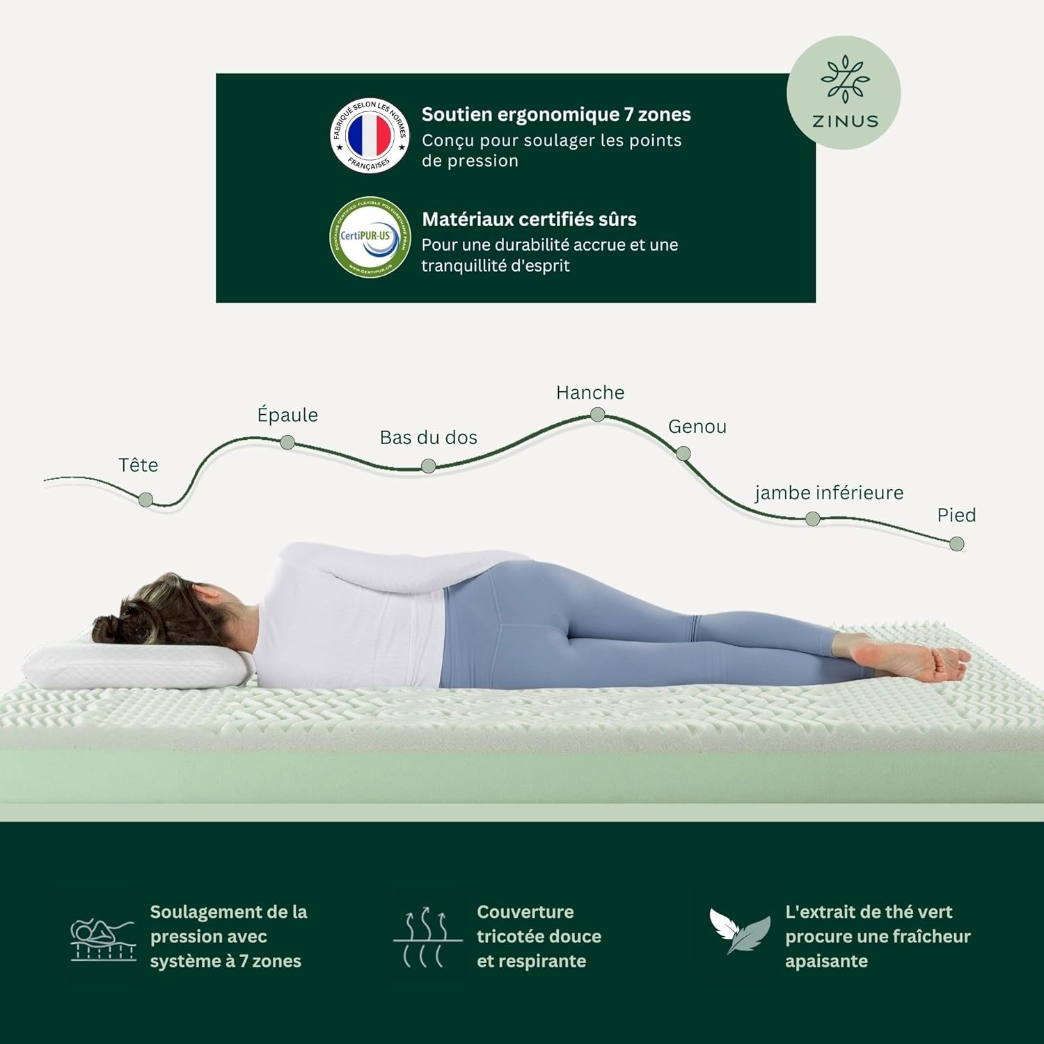 Zinus - Matelas Memoire de Forme 90x190 cm, 11 cm, 5 zones, ferme