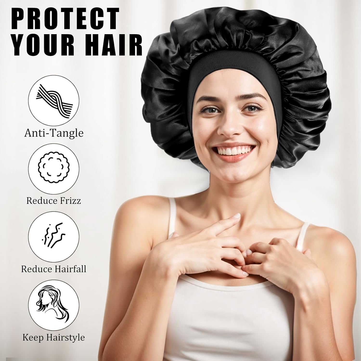 Bonnet satin cheveux nuit - élastique, soin capillaire, soie, protection nuit