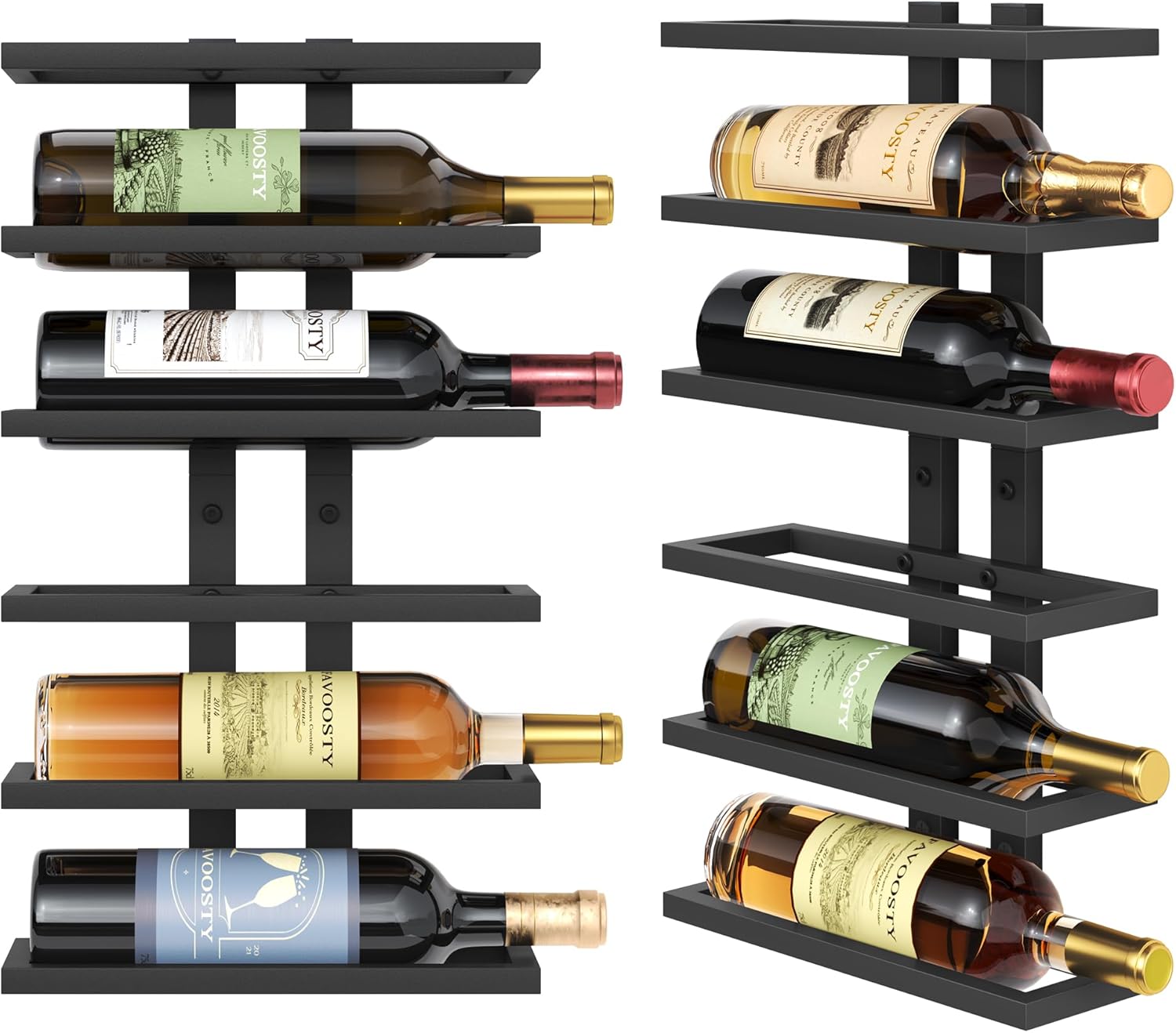 FAVOOSTY - Porte-bouteilles mural 6 niveaux métal, noir, salle à manger