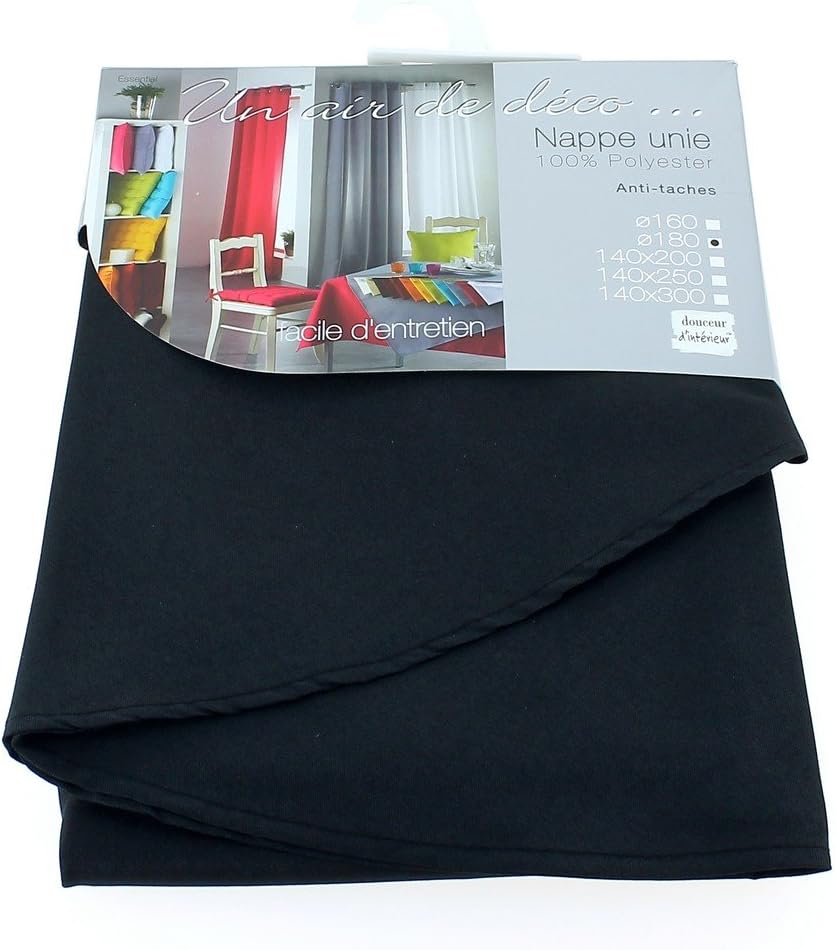 Nappe ronde - polyester uni noir - 180 cm - essentielle, résistance