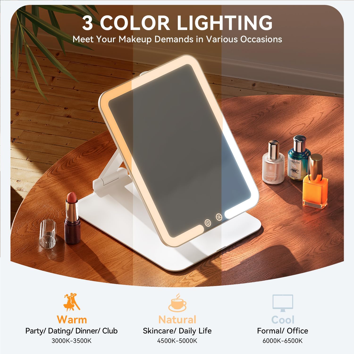 Auxmir - miroir maquillage LED, 72 LED, USB, 3 couleurs, tactile, blanc