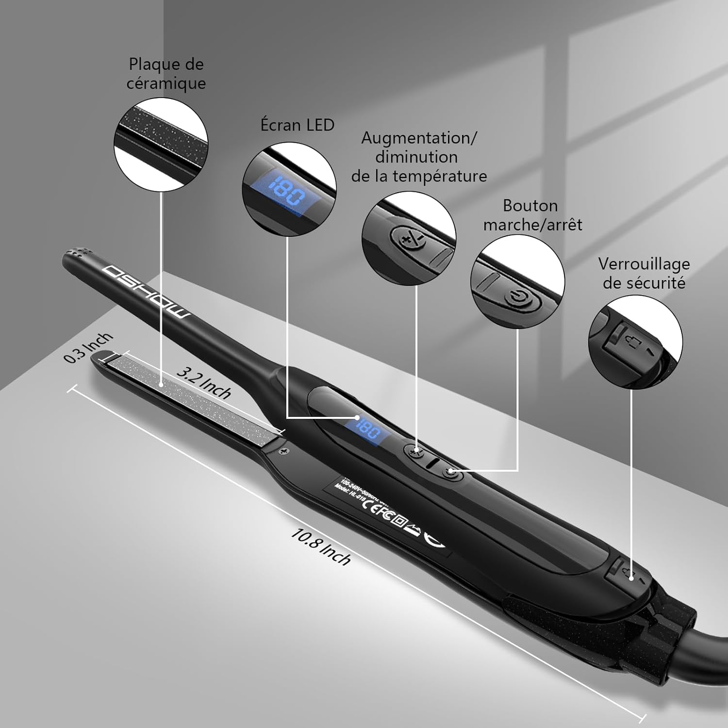 DSHOW - Mini lisseur cheveux courts - compact - double voltage, chauffe rapide, arrêt auto