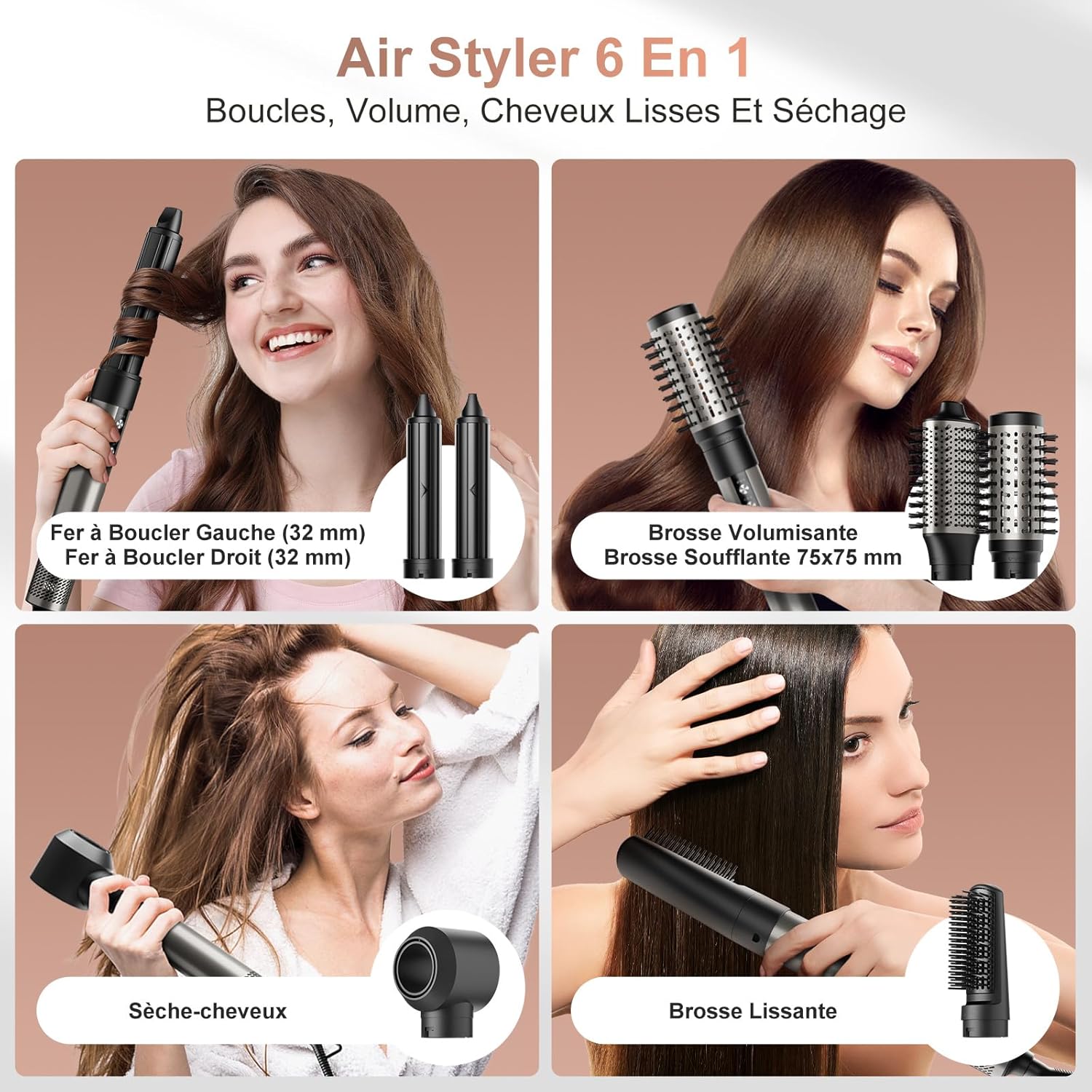 Air styler 6 en 1 - 110 000 tr/min - séchage rapide, ionique, boucleur, lissante