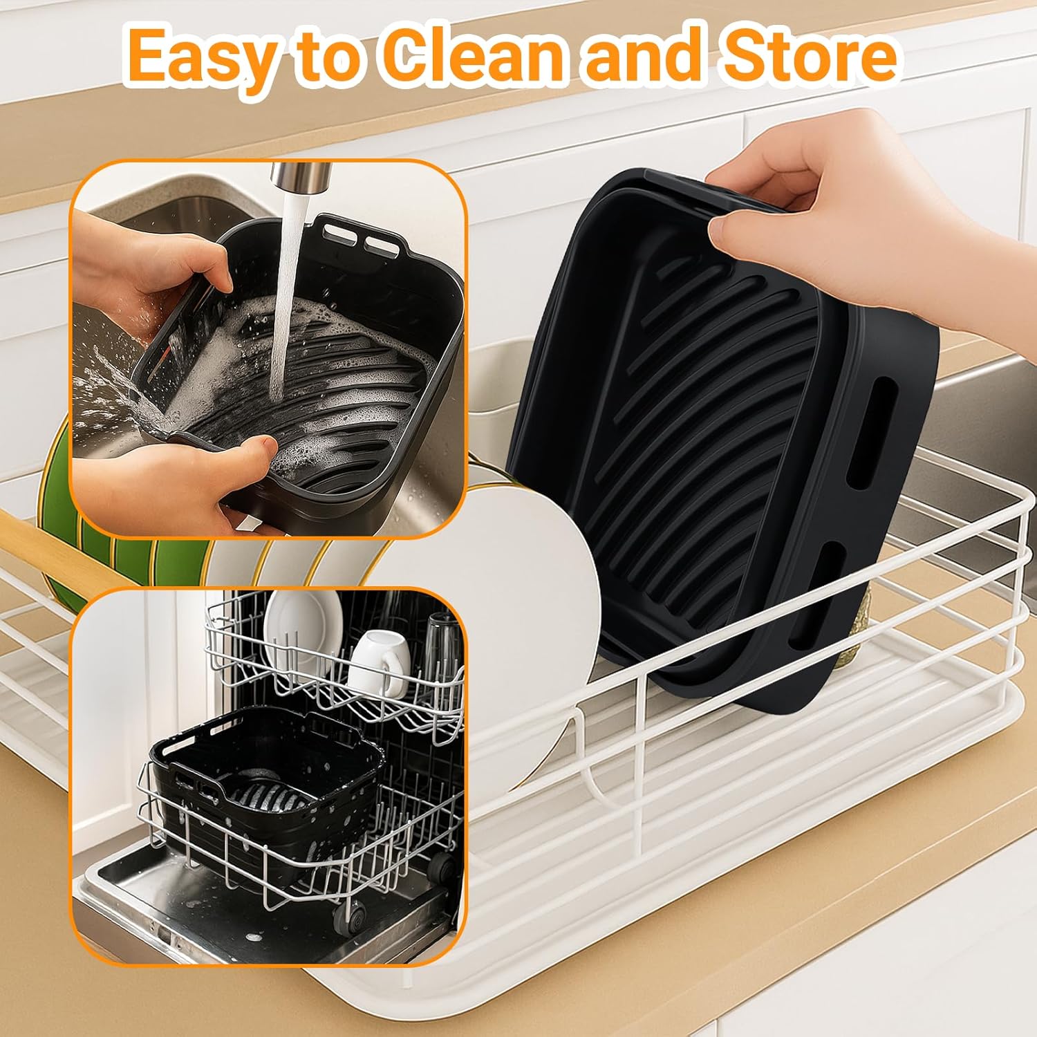 Alyvisun - Moules silicone airfryer carré, 2 pièces, pinceau inclus, compatible micro-ondes et four, noir