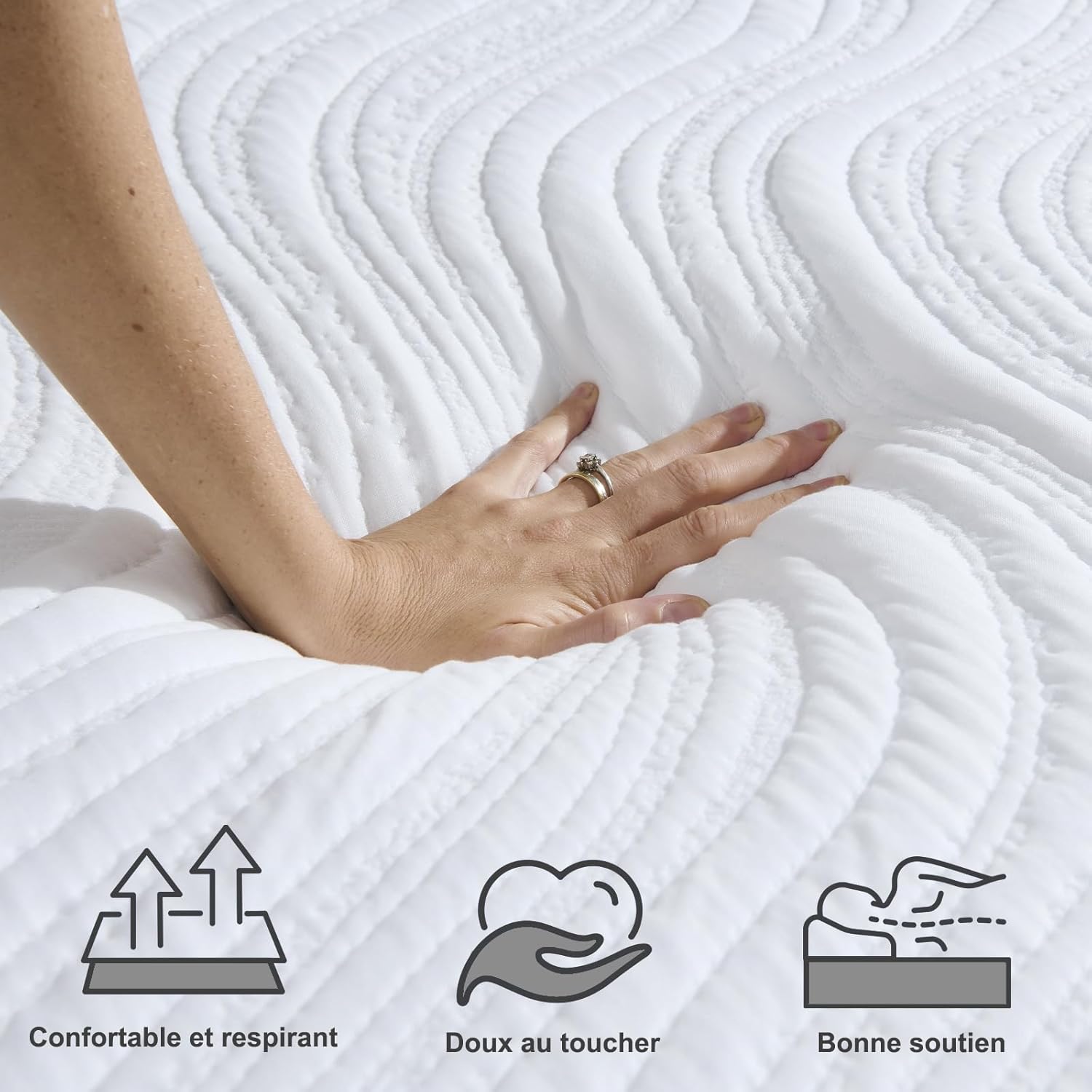 Matelas - mousse mémoire, 140x190x25cm, 7 zones, double face, confort