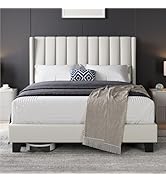 Yaheetech Lit Double Rembourré 140x200 cm avec Sommier à Lattes, Cadre de Lits Moderne pour Adult...