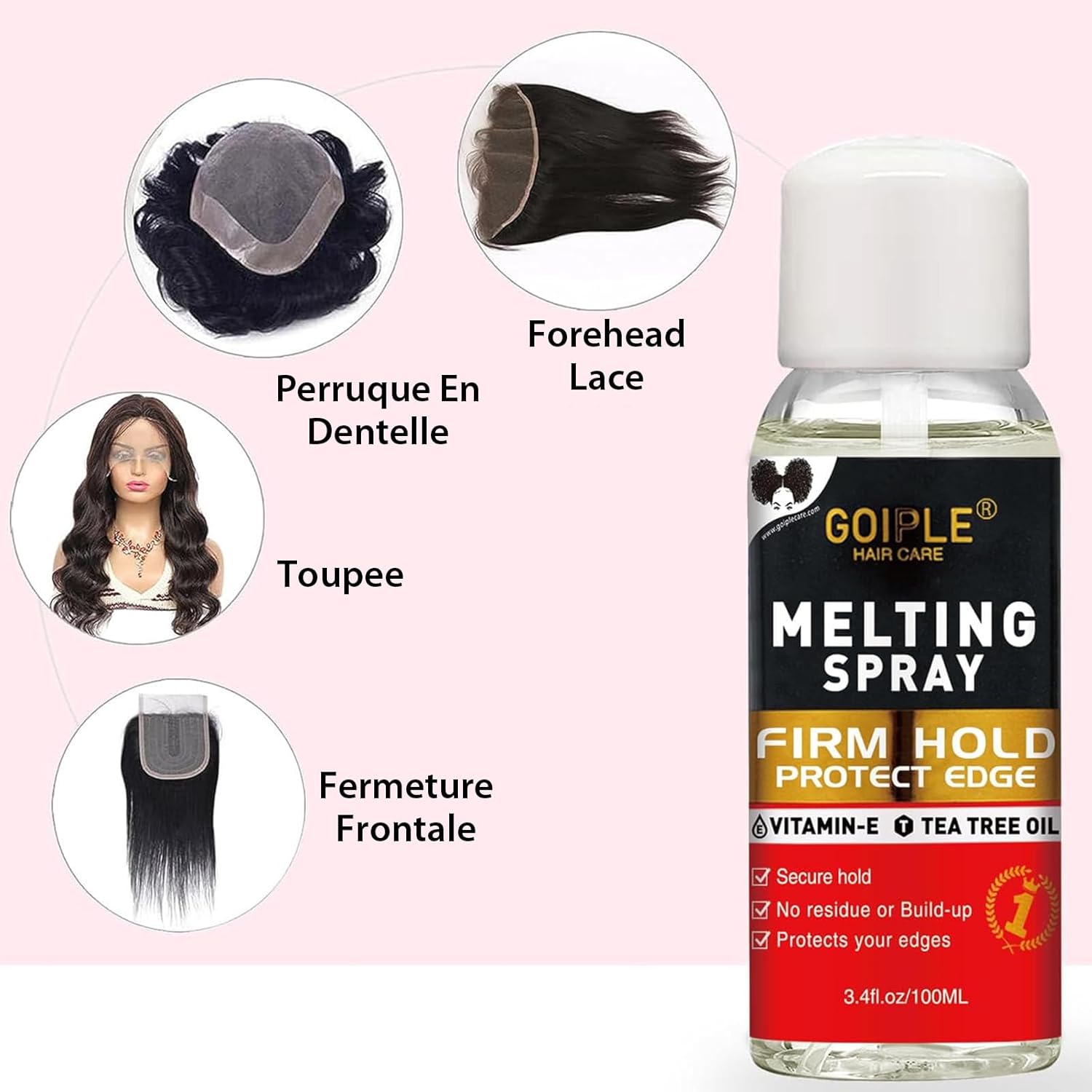 Spray adhésif perruque - finition naturelle, protection bords, tenue longue