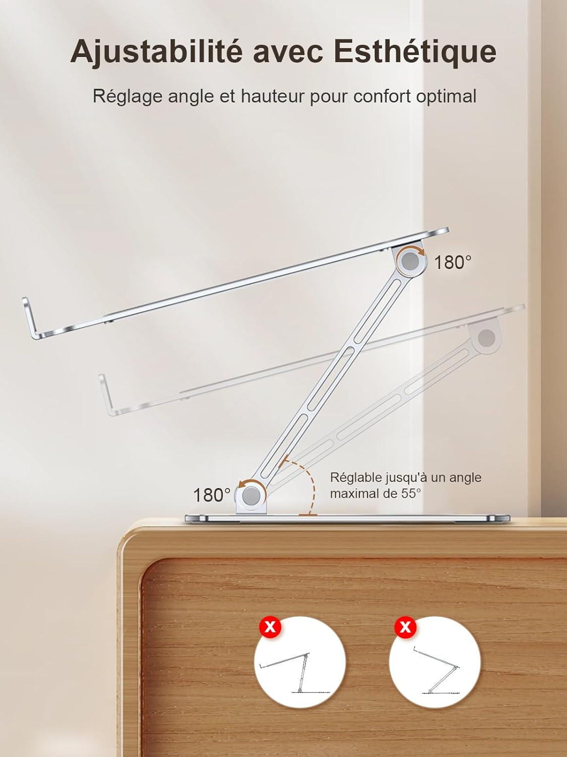 Support Ordinateur Portable aluminium réglable, 10-16