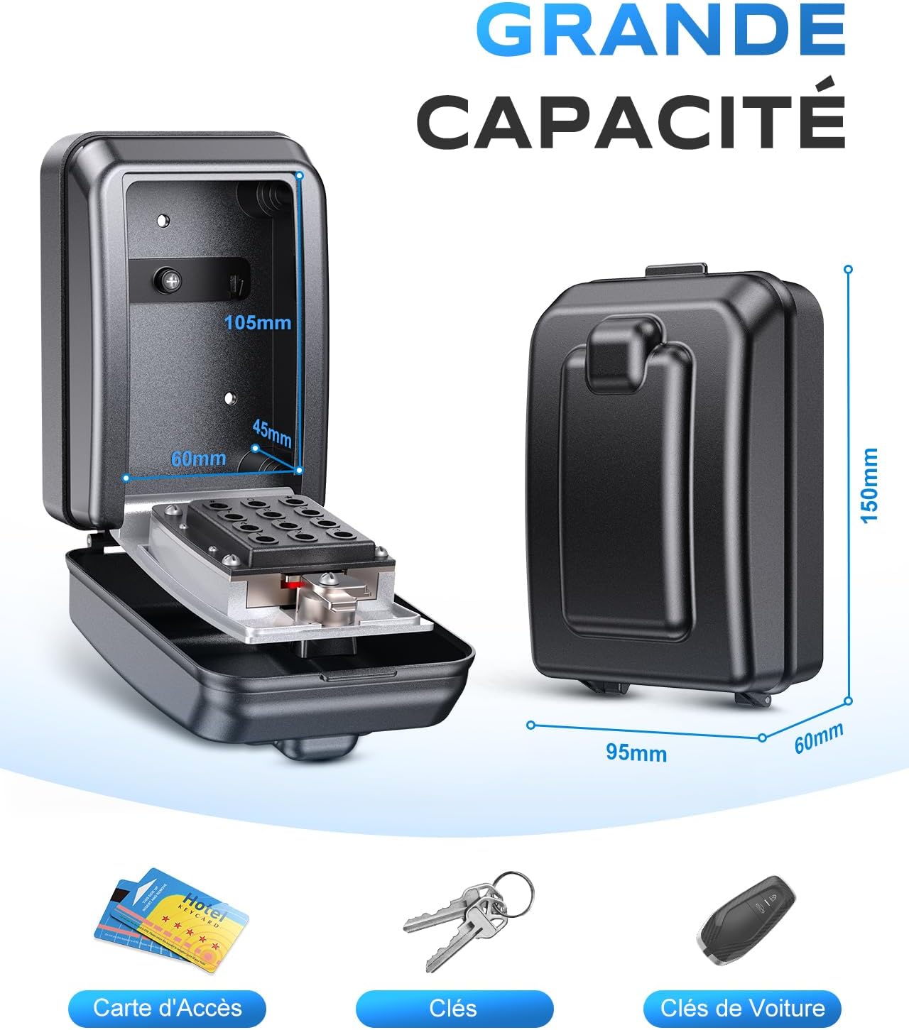 Mohard - Boite à Clefs Murale - grande capacité, code 12 chiffres, sécurisée, résistante intempéries