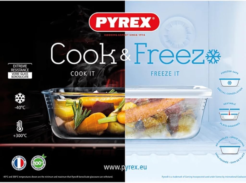 Pyrex - Cook & Freeze - 27x22 cm - plat rectangulaire avec couvercle, lot de 2