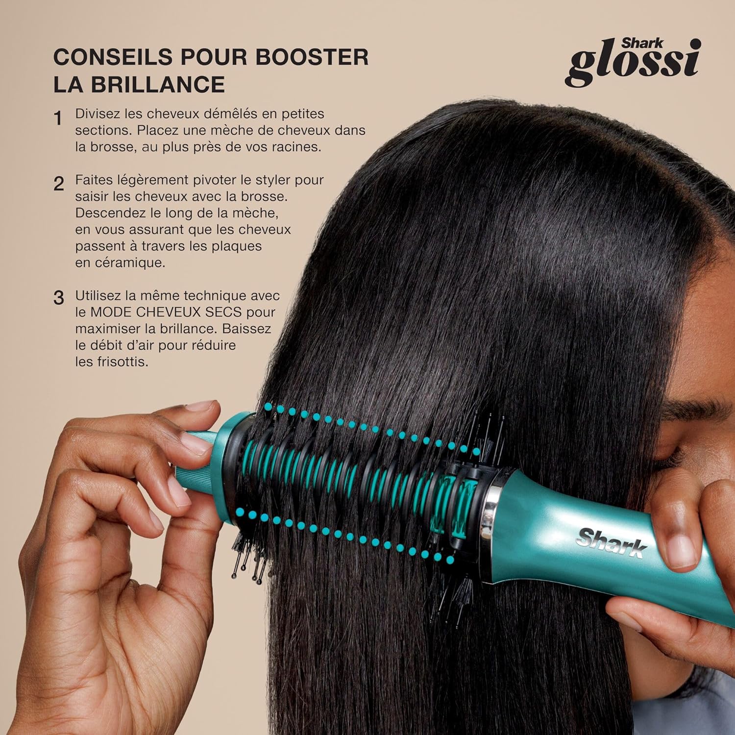 Shark - Glossi 2-en-1 - plaques céramique, anti-frisottis, tous cheveux - HT302EUTL