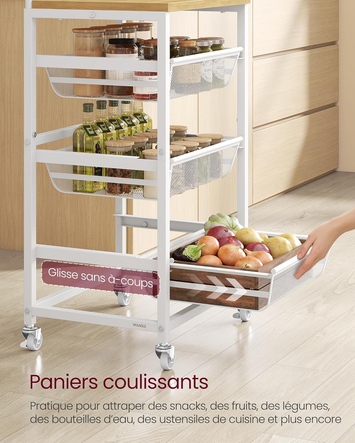 VASAGLE - chariot 4 niveaux, 31,7x40x76cm, paniers, roulettes, LRC040Y01