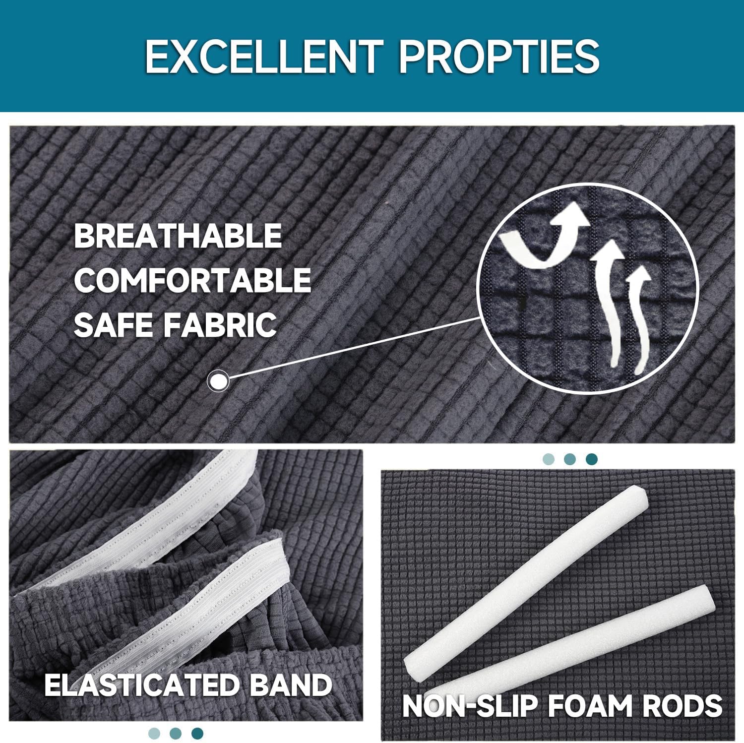 Housse canapé 3 places - extensible accoudoirs - gris foncé - antidérapant lavable