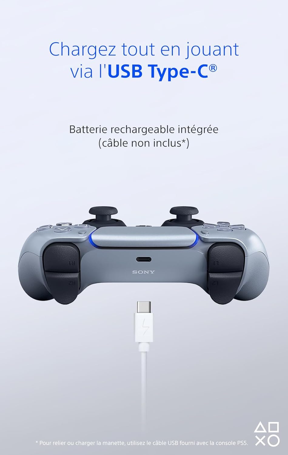 Sony - Manette DualSense PS5 - sans fil, Bluetooth, argent, batterie rechargeable