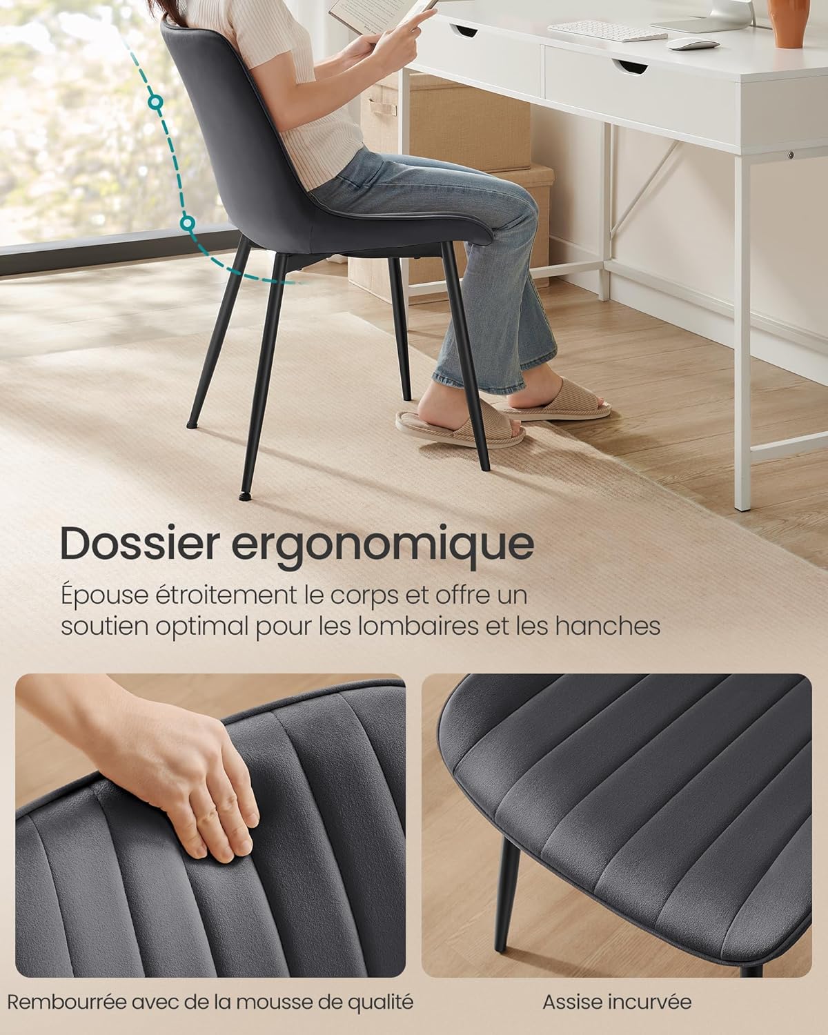 SONGMICS - chaises salle à manger lot de 2, acier, 120kg, ergonomiques, LDC090G05