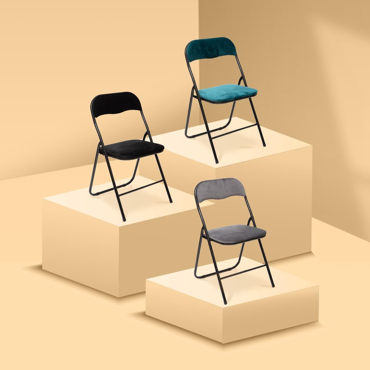 5five - chaise pliante velours bleu - compacte, confort, pliable