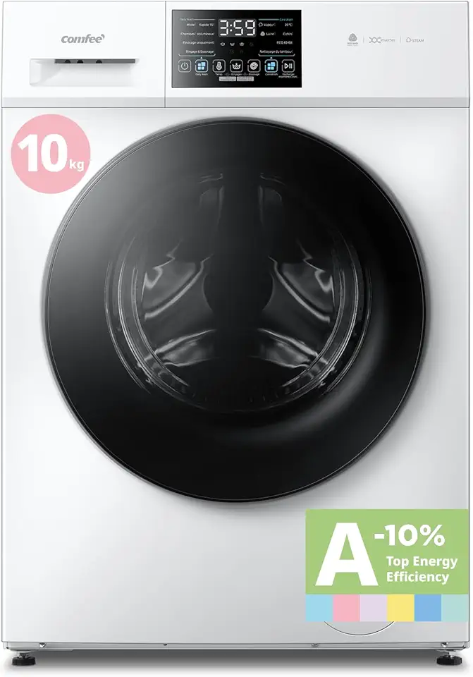 COMFEE' - lave-linge 10kg, vapeur, moteur BLDC, tactile, blanc, CFP03EW100W-FR