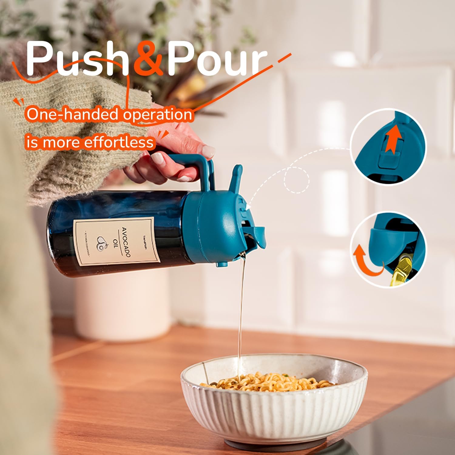 TrendPlain - Spray Huile Cuisine 470ml - vaporisateur 2-en-1, bleu