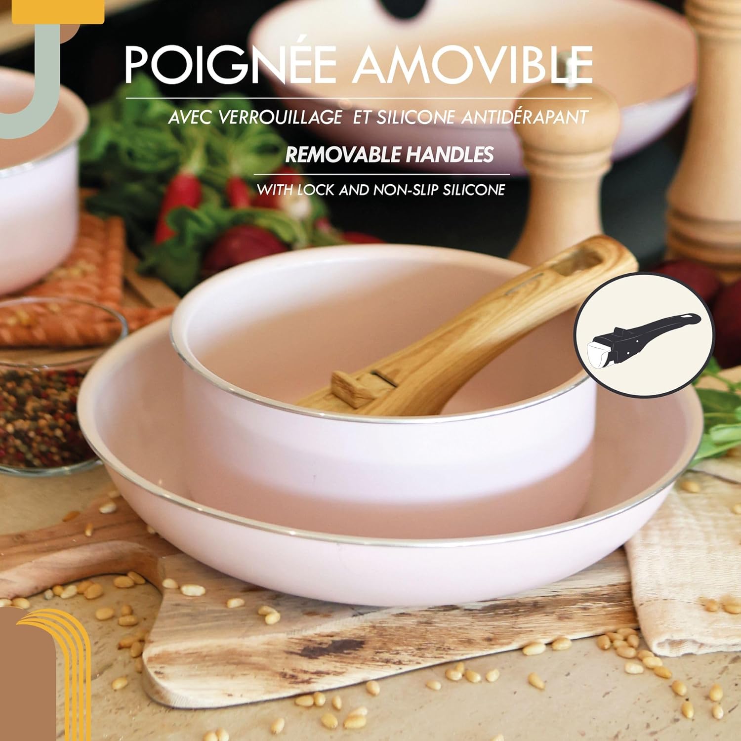 MENASTYL - Colorama batterie cuisine rose - 2 poêles 2 casseroles, céramique induction