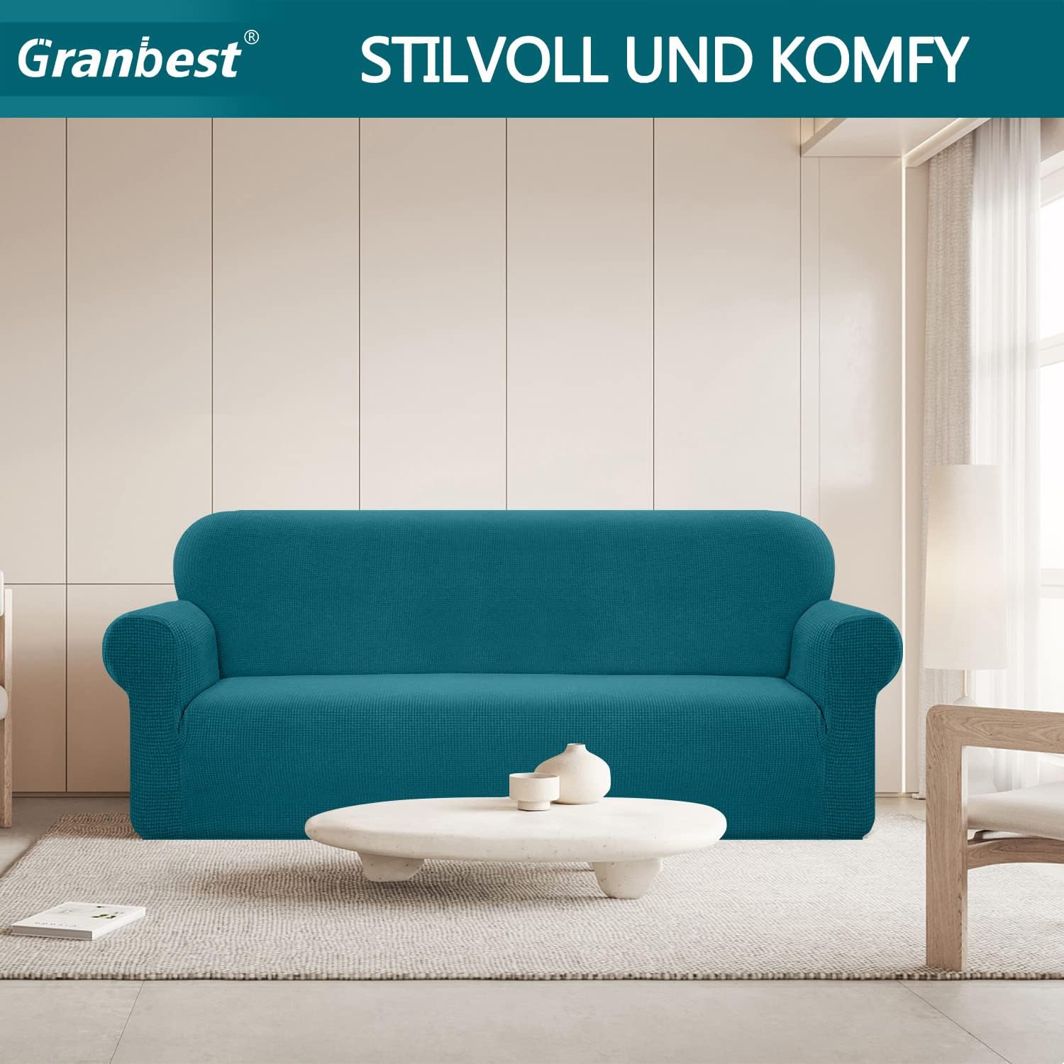 Granbest - Housse canapé imperméable, 4 places, bleu-vert, élastique durable