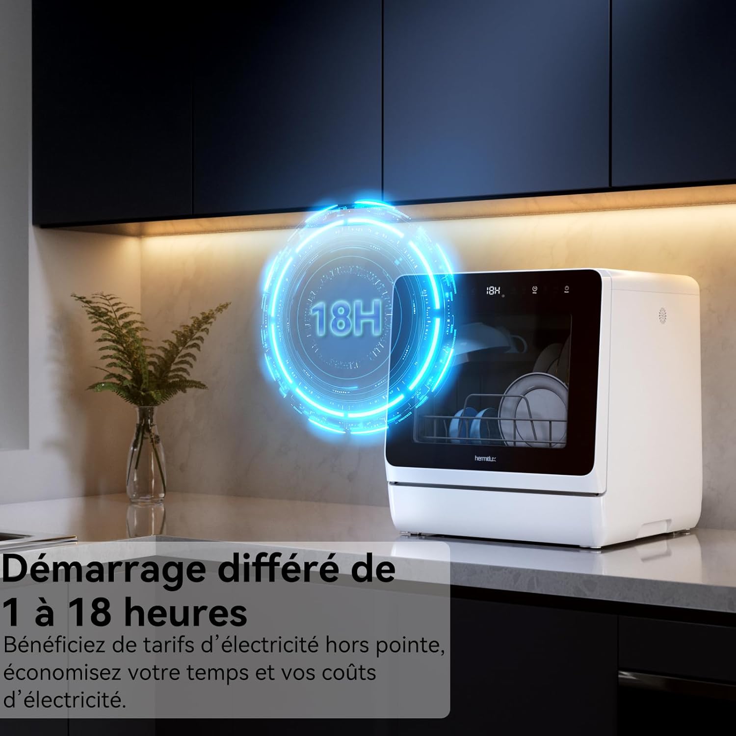 Hermitlux - mini lave-vaisselle 5 couverts, 7+3 programmes, réservoir 5L