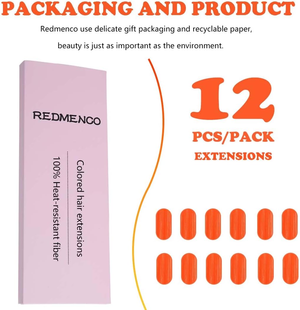 Extensions de cheveux - mèches à clipser, 50 cm, 12 pcs, orange