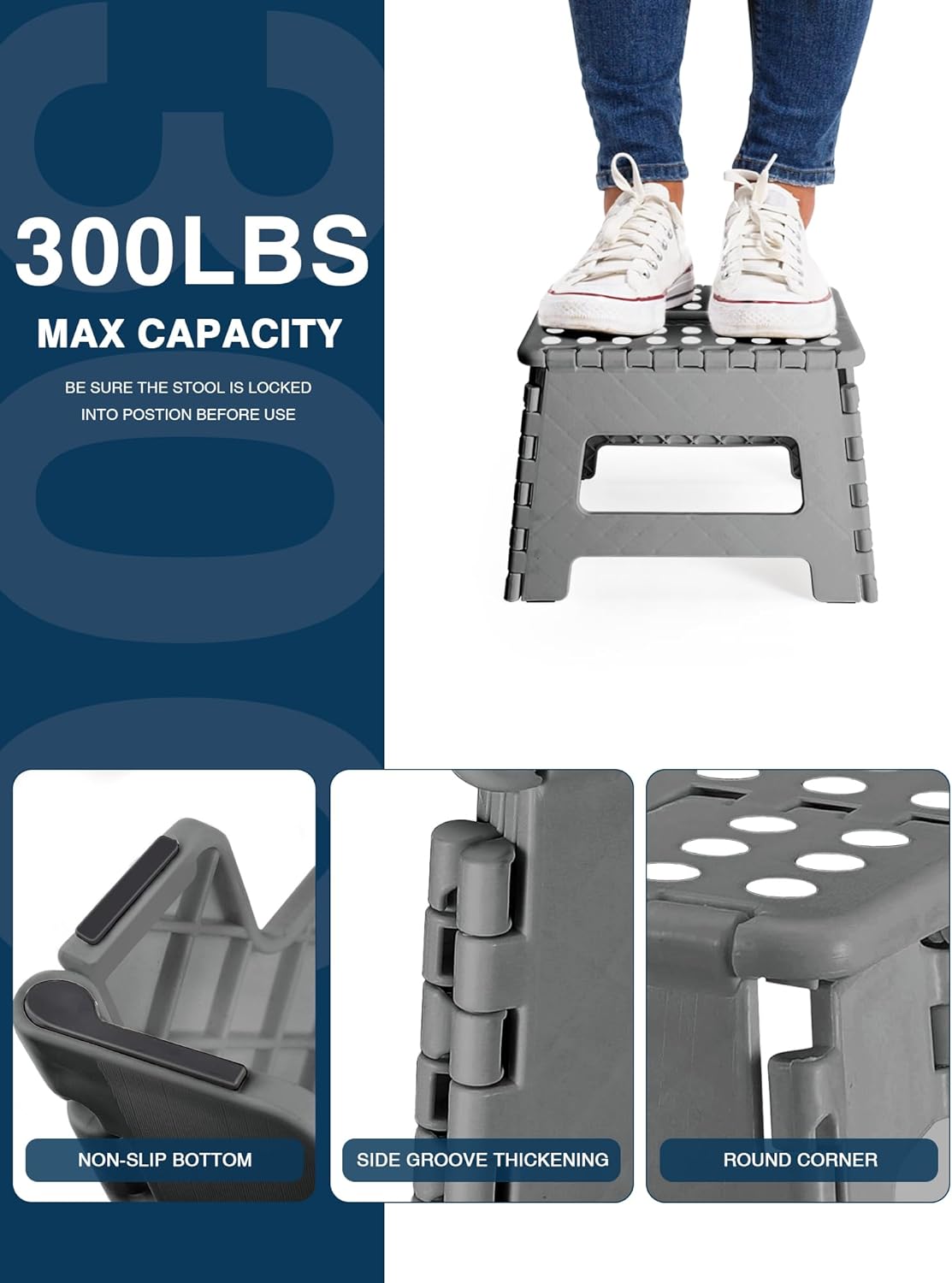 House - Tabouret pliable enfant 22 cm, plastique, pliable, gris