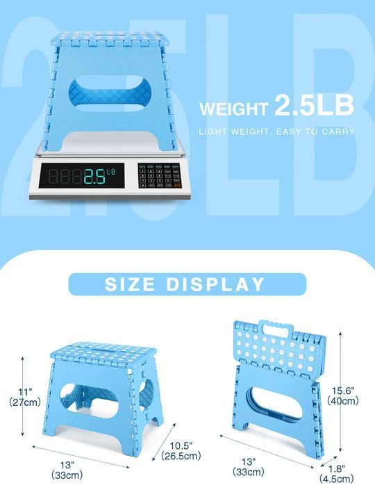 HOUSE DAY - tabouret pliant série 27cm, bleu clair, léger, solide