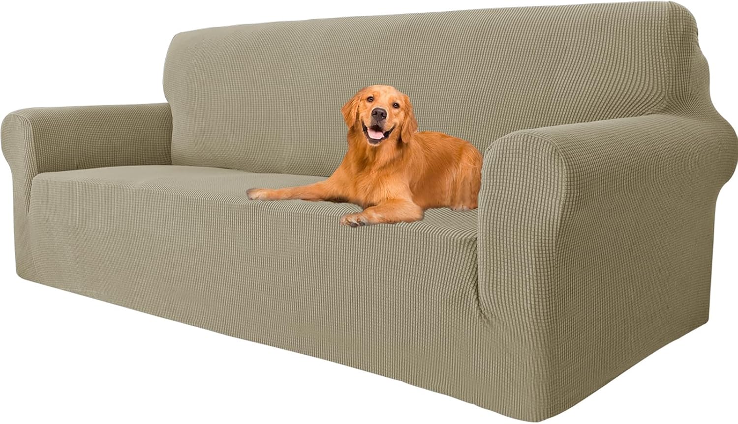 Housse canapé 3 places - extensible, lavable, antidérapante, khaki