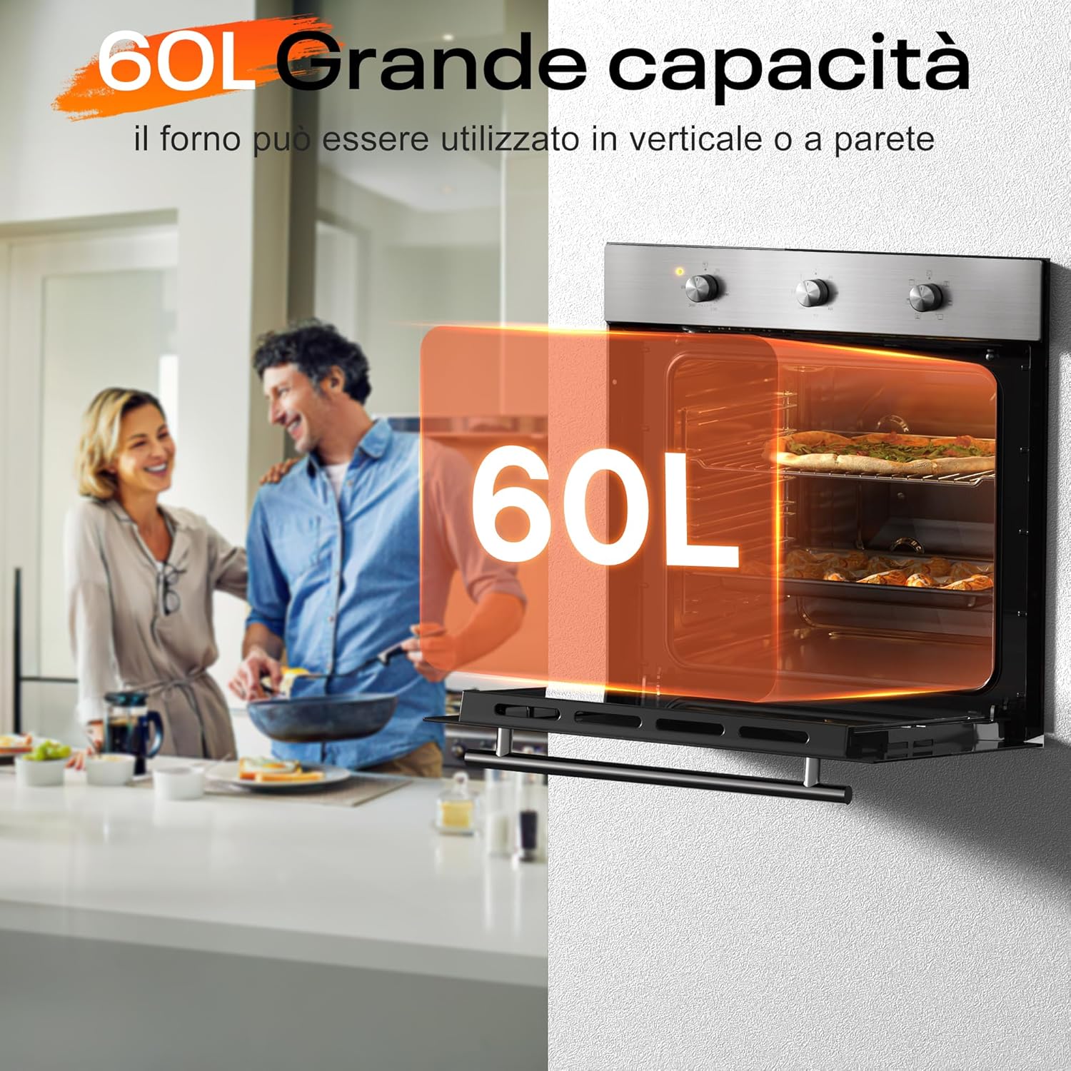 Karinear - four encastrable 60 L - 60 cm, chaleur tournante, 6 programmes