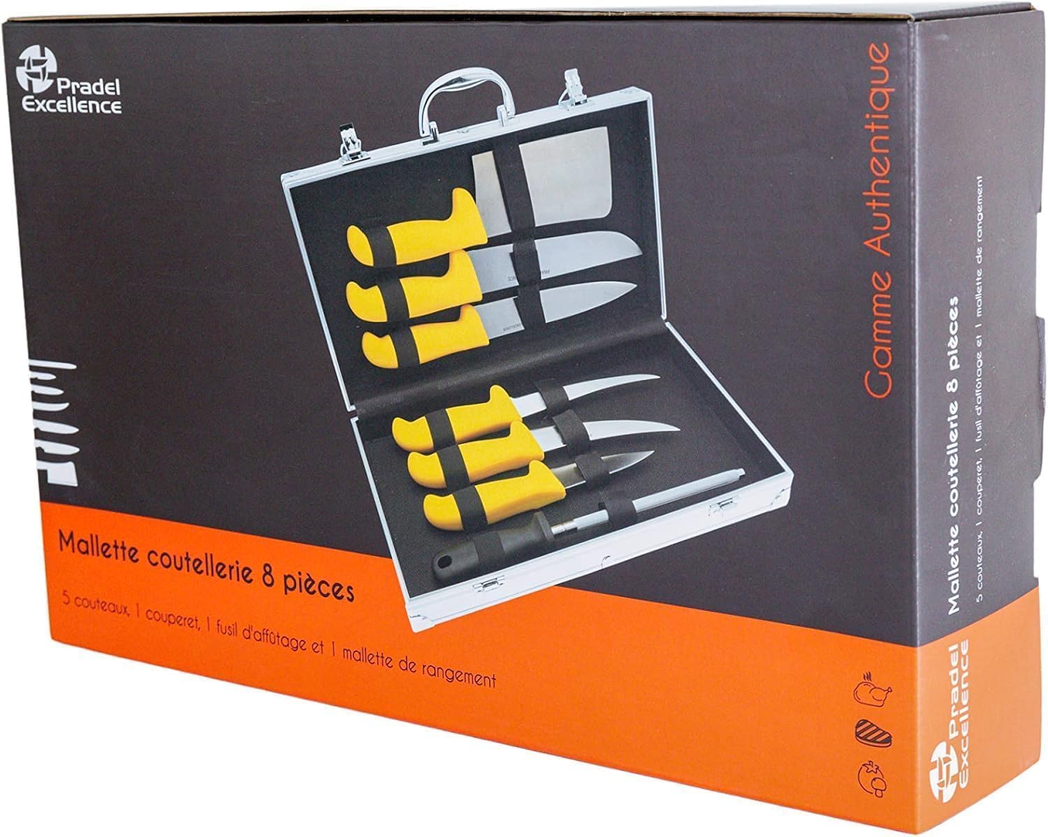 Pradel - Excellence série - couteaux inox, manches jaunes, 8 pièces - PCOT005009
