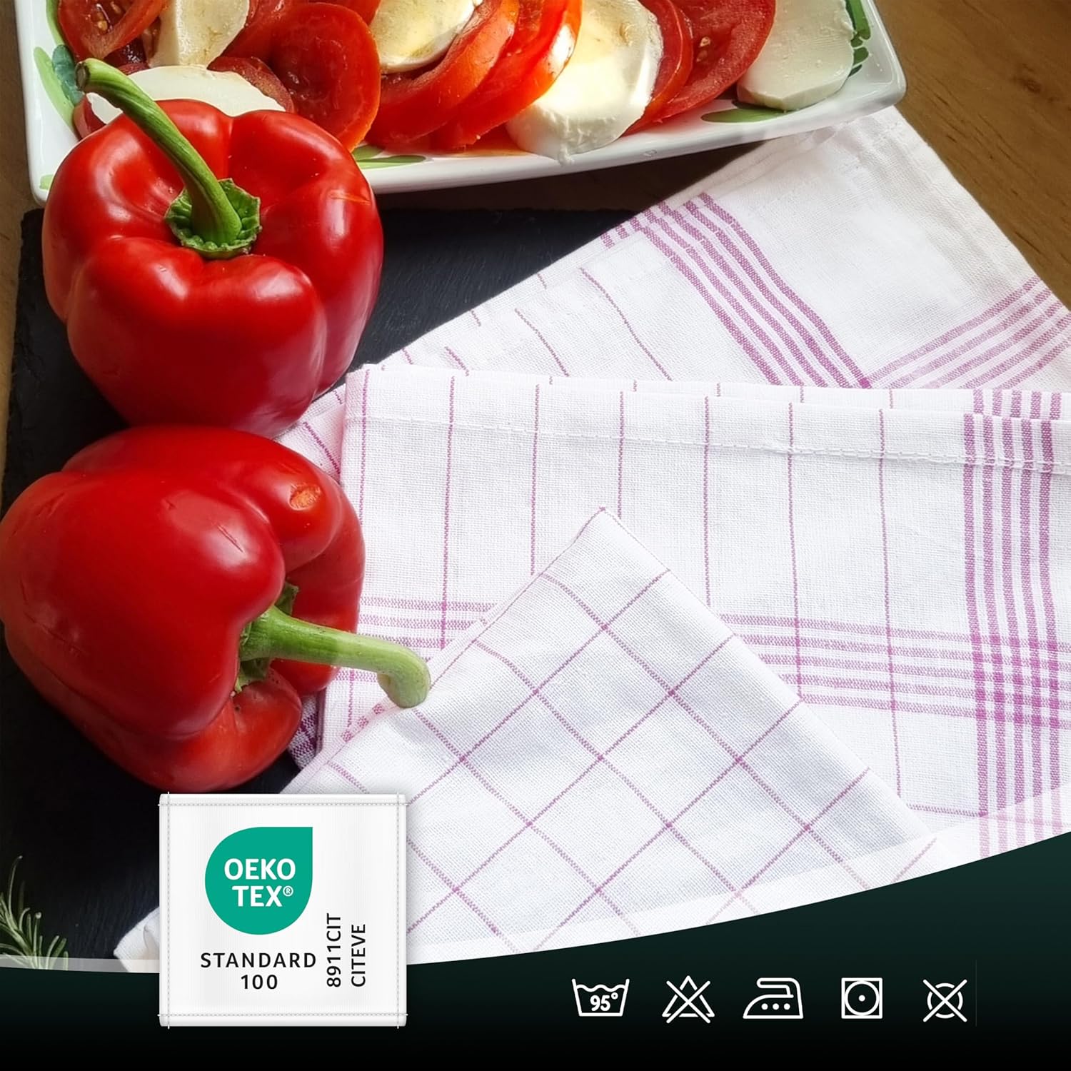 ZOLLNER - set torchons cuisine, coton, 50x70 cm, carreaux rouges