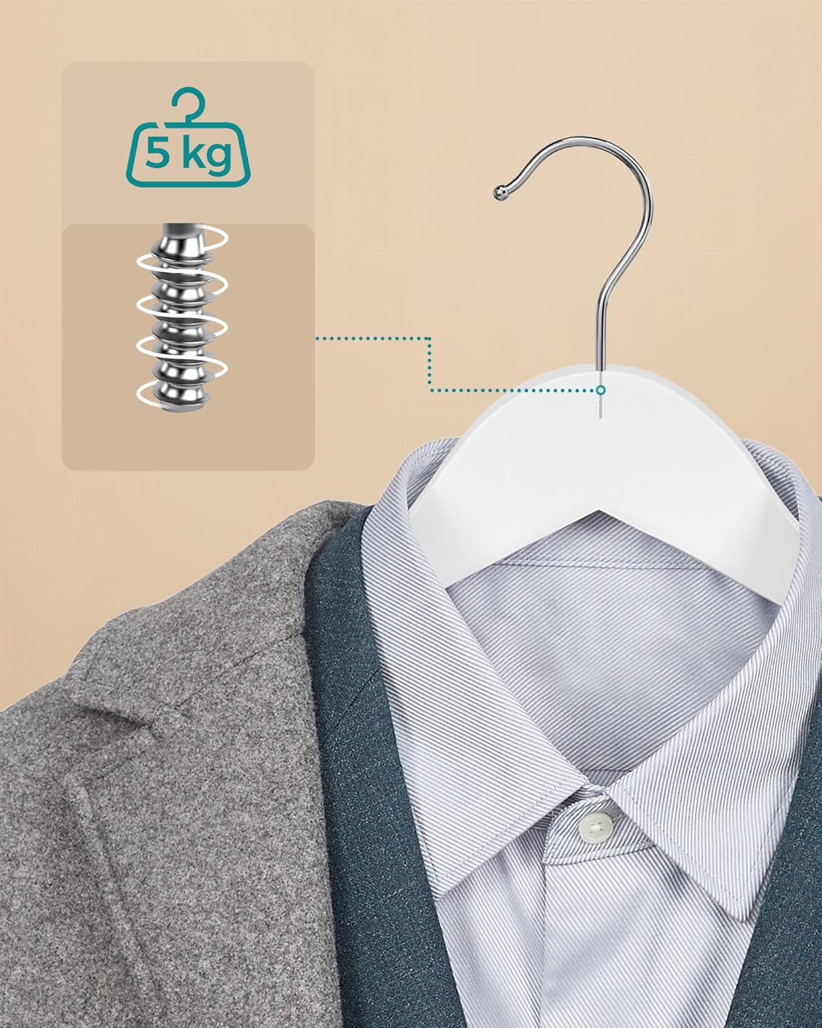 SONGMICS Cintre Bois, Lot de 100, avec Encoches Antiglisse, Barre Antidérapante pour Pantalons, Crochet Pivotant à 360°, pour Costumes, Chemises, Manteaux, Blanc CRW03W-100