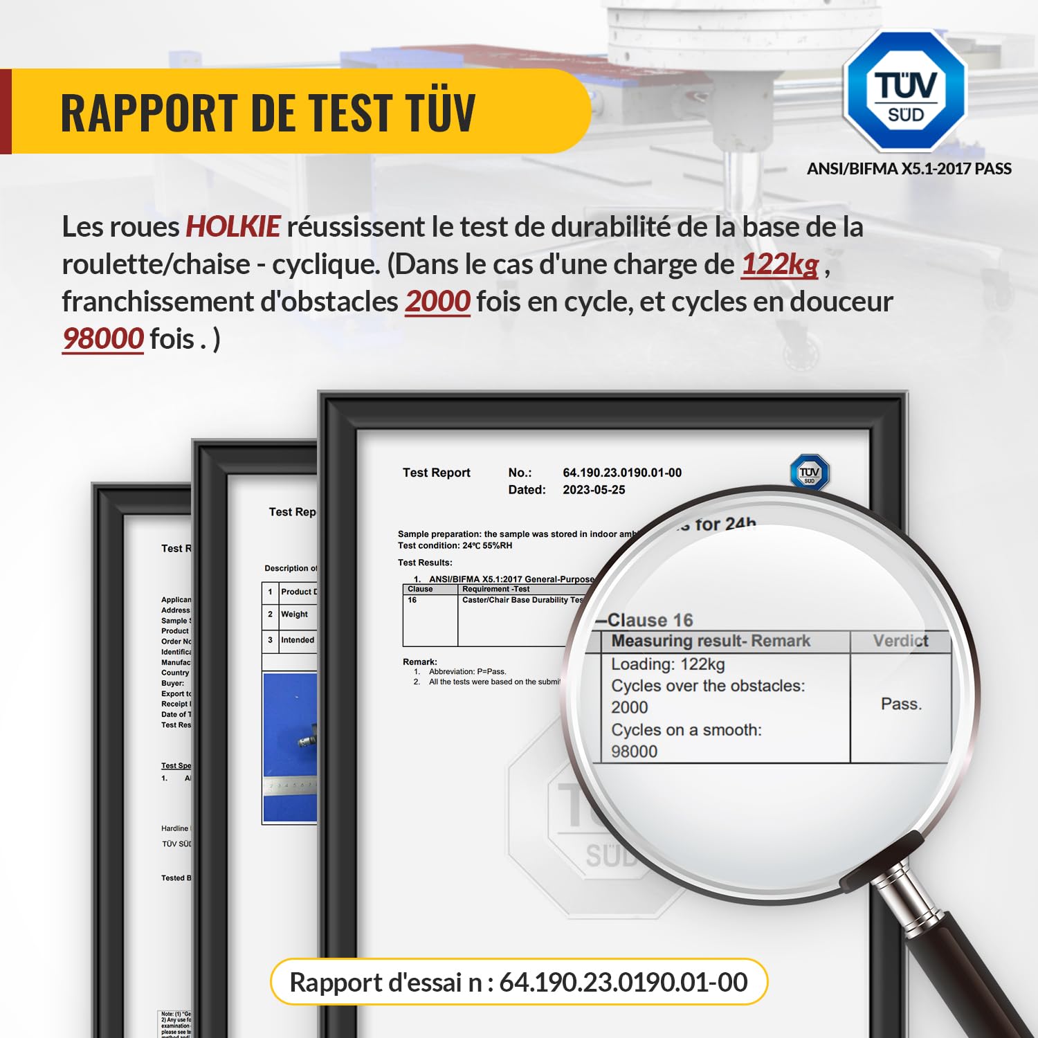 HOLKIE - roulettes de chaise Série Rechange - 11x22mm - caoutchouc robustes pour sols durs et tapis, lot de 5