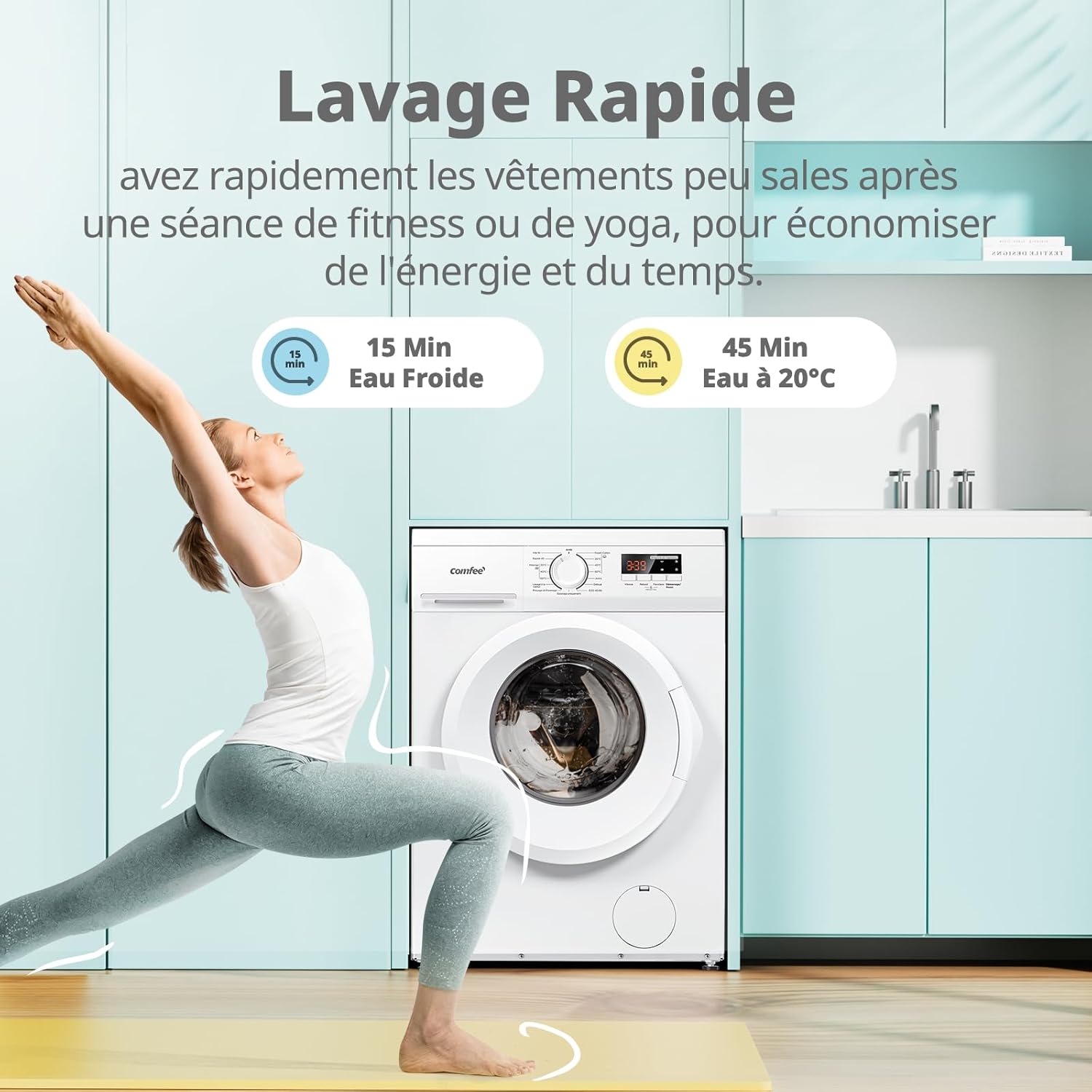 Comfee - lave-linge frontal 8 kg, classe A, 1400 tr/min, 15 programmes, CFE12EW80-W-FR